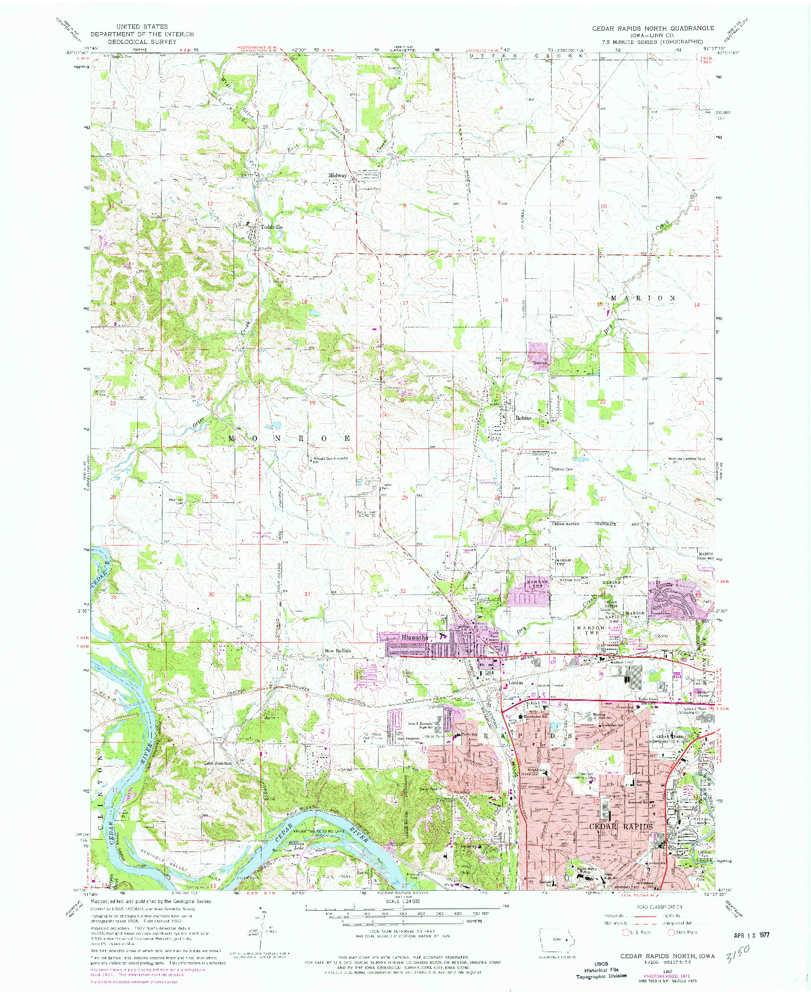 USGS 1:24000-SCALE QUADRANGLE FOR CEDAR RAPIDS NORTH, IA 1975