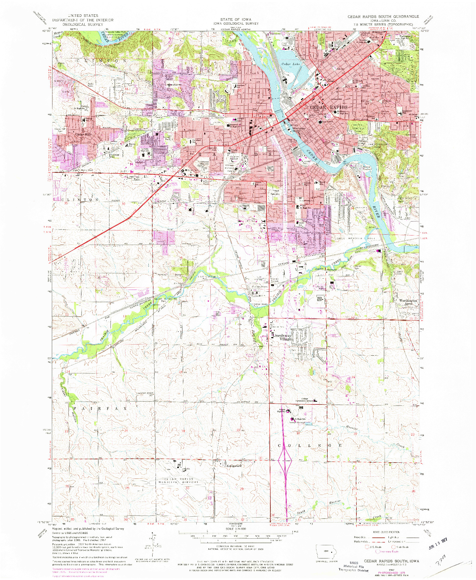 USGS 1:24000-SCALE QUADRANGLE FOR CEDAR RAPIDS SOUTH, IA 1967