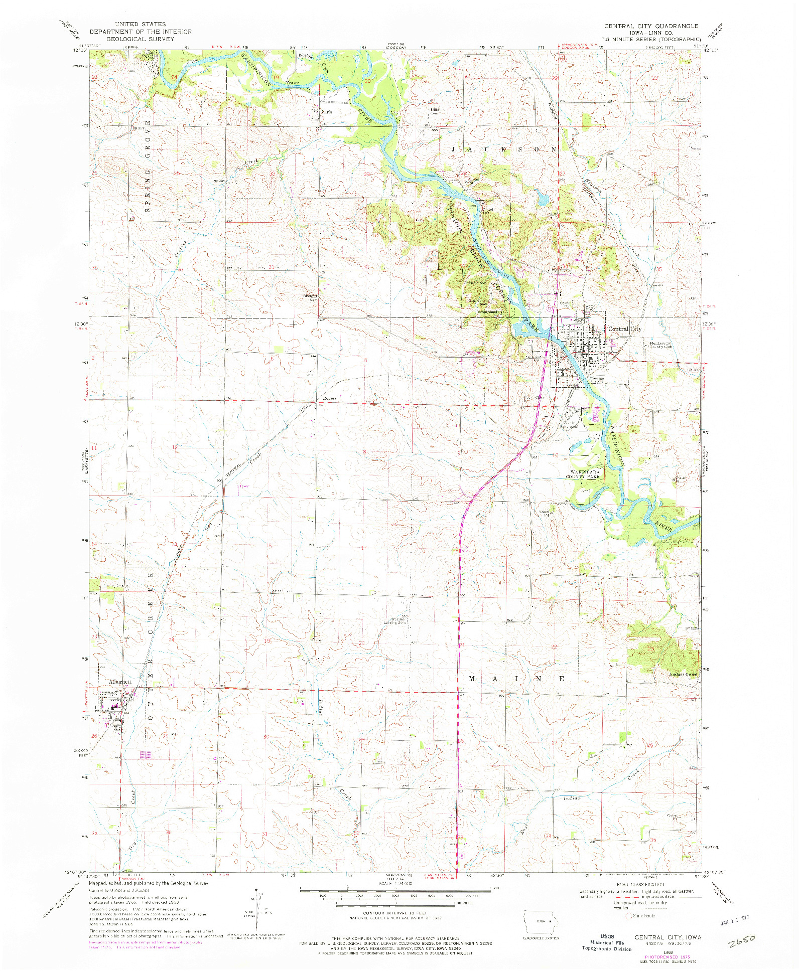 USGS 1:24000-SCALE QUADRANGLE FOR CENTRAL CITY, IA 1968