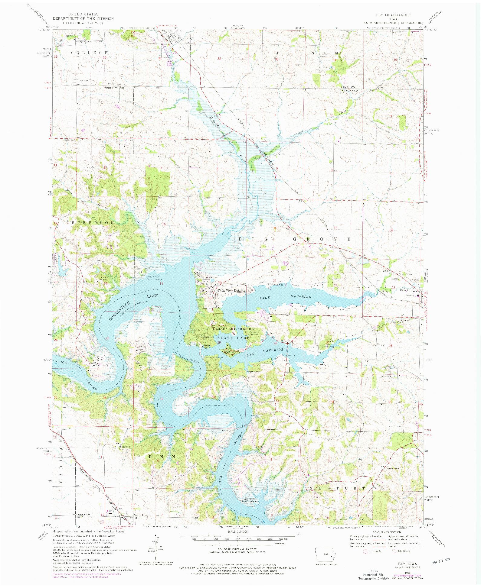 USGS 1:24000-SCALE QUADRANGLE FOR ELY, IA 1968