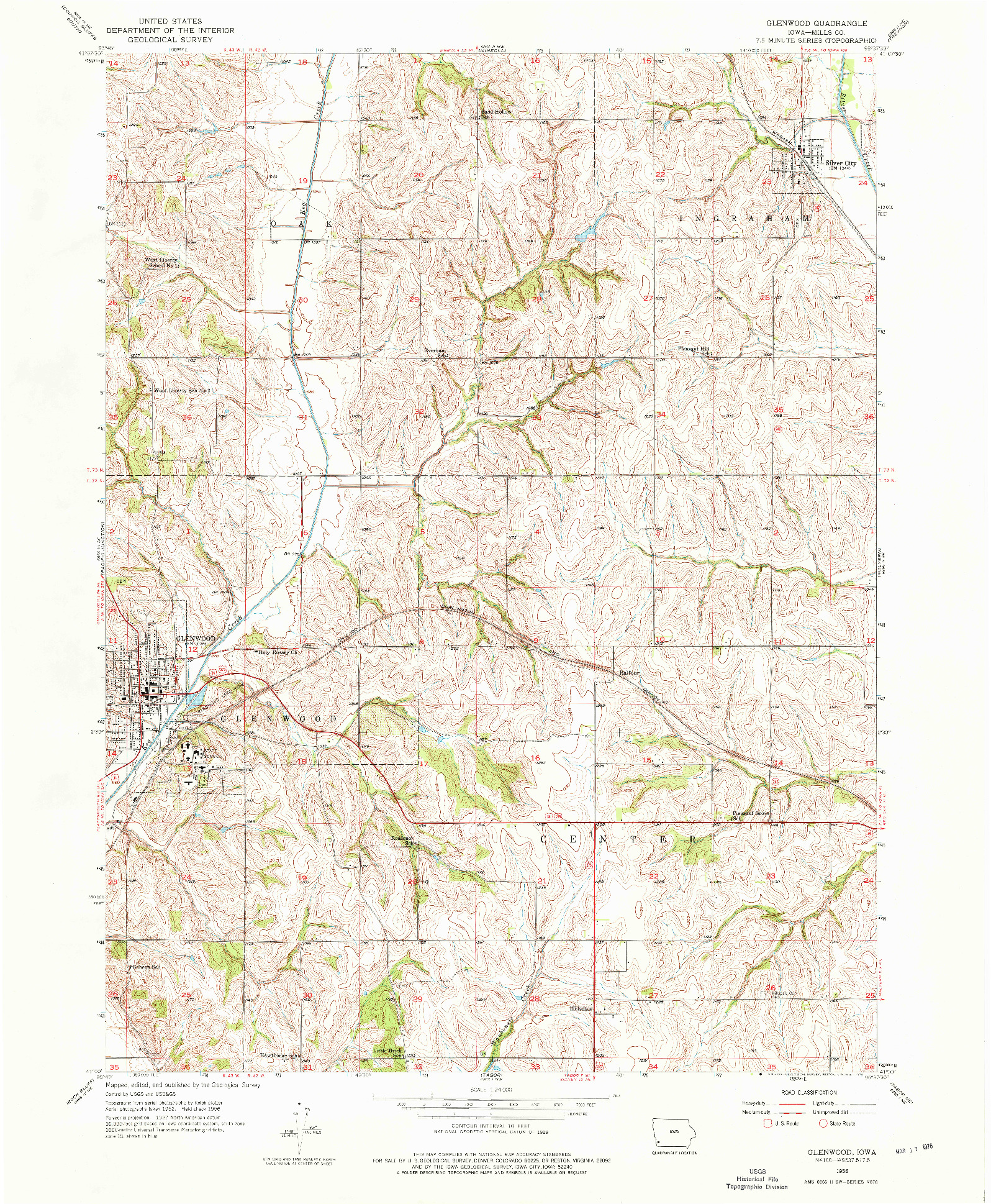 USGS 1:24000-SCALE QUADRANGLE FOR GLENWOOD, IA 1956