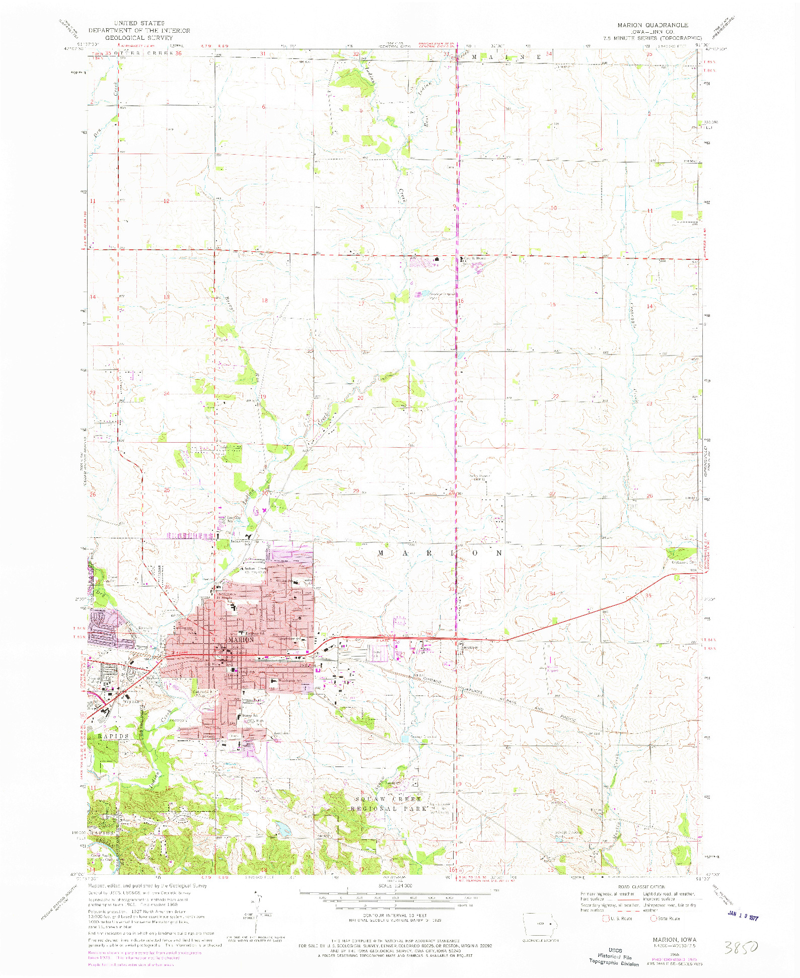 USGS 1:24000-SCALE QUADRANGLE FOR MARION, IA 1968