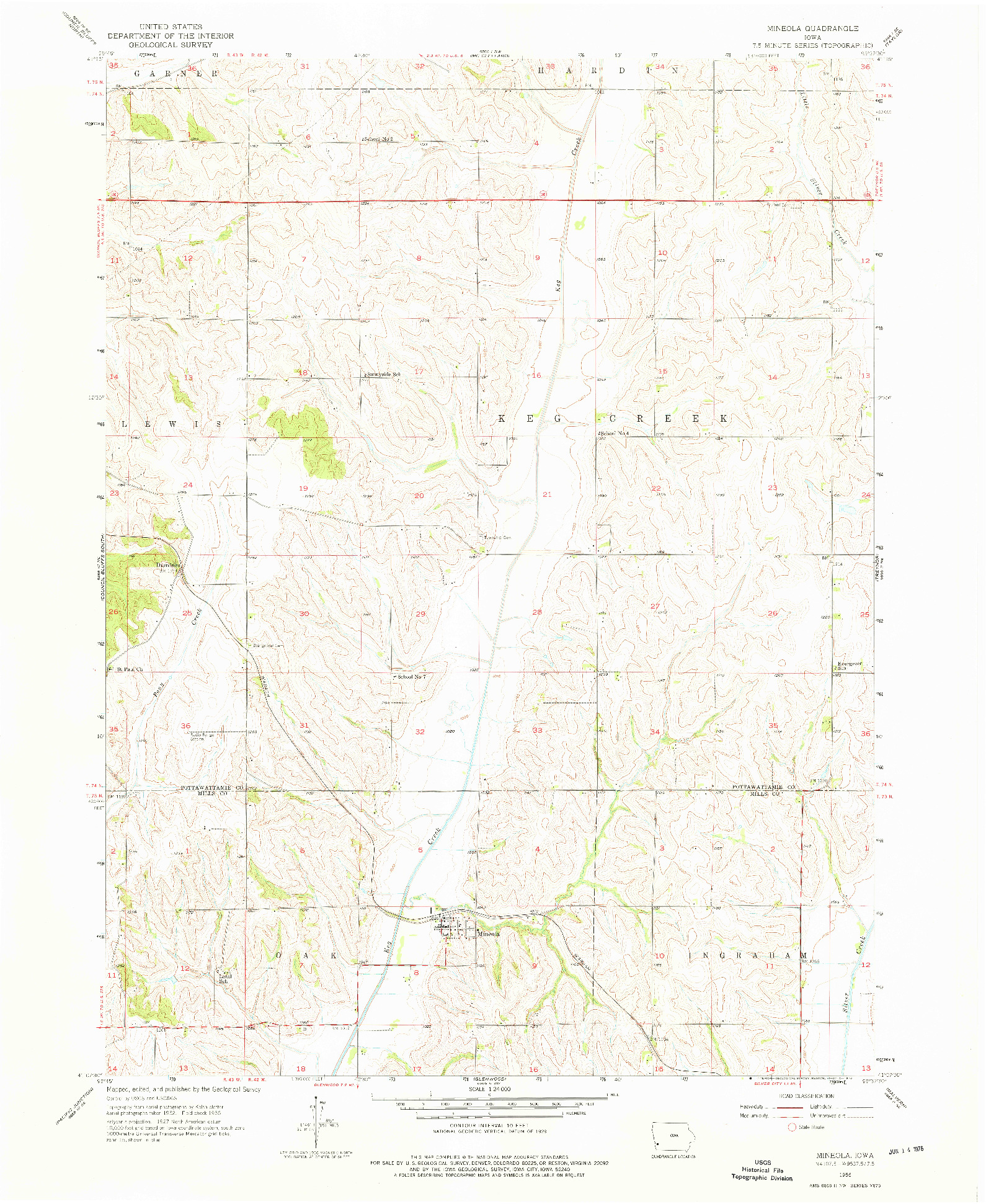 USGS 1:24000-SCALE QUADRANGLE FOR MINEOLA, IA 1956