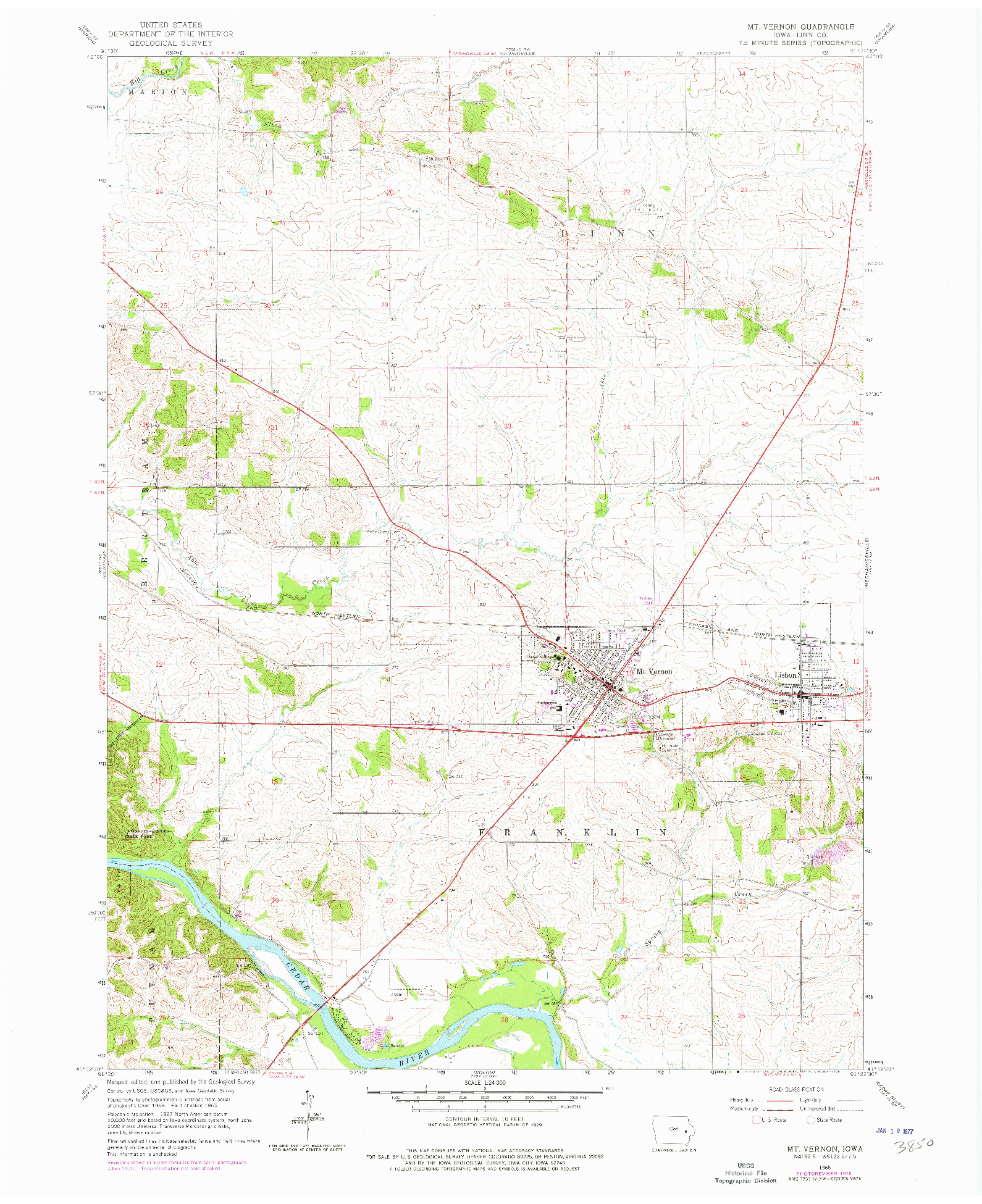 USGS 1:24000-SCALE QUADRANGLE FOR MT VERNON, IA 1965