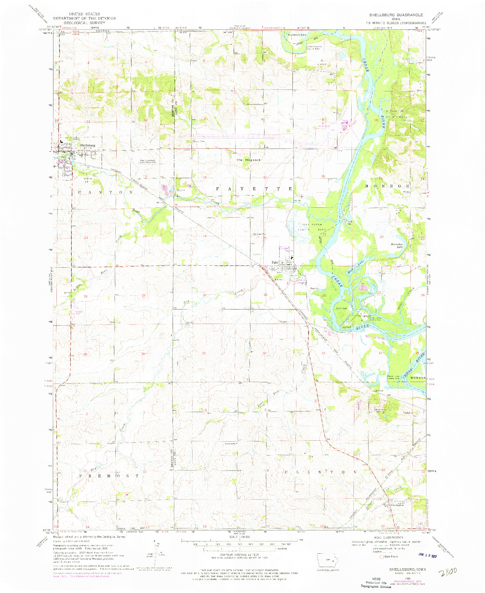 USGS 1:24000-SCALE QUADRANGLE FOR SHELLSBURG, IA 1968