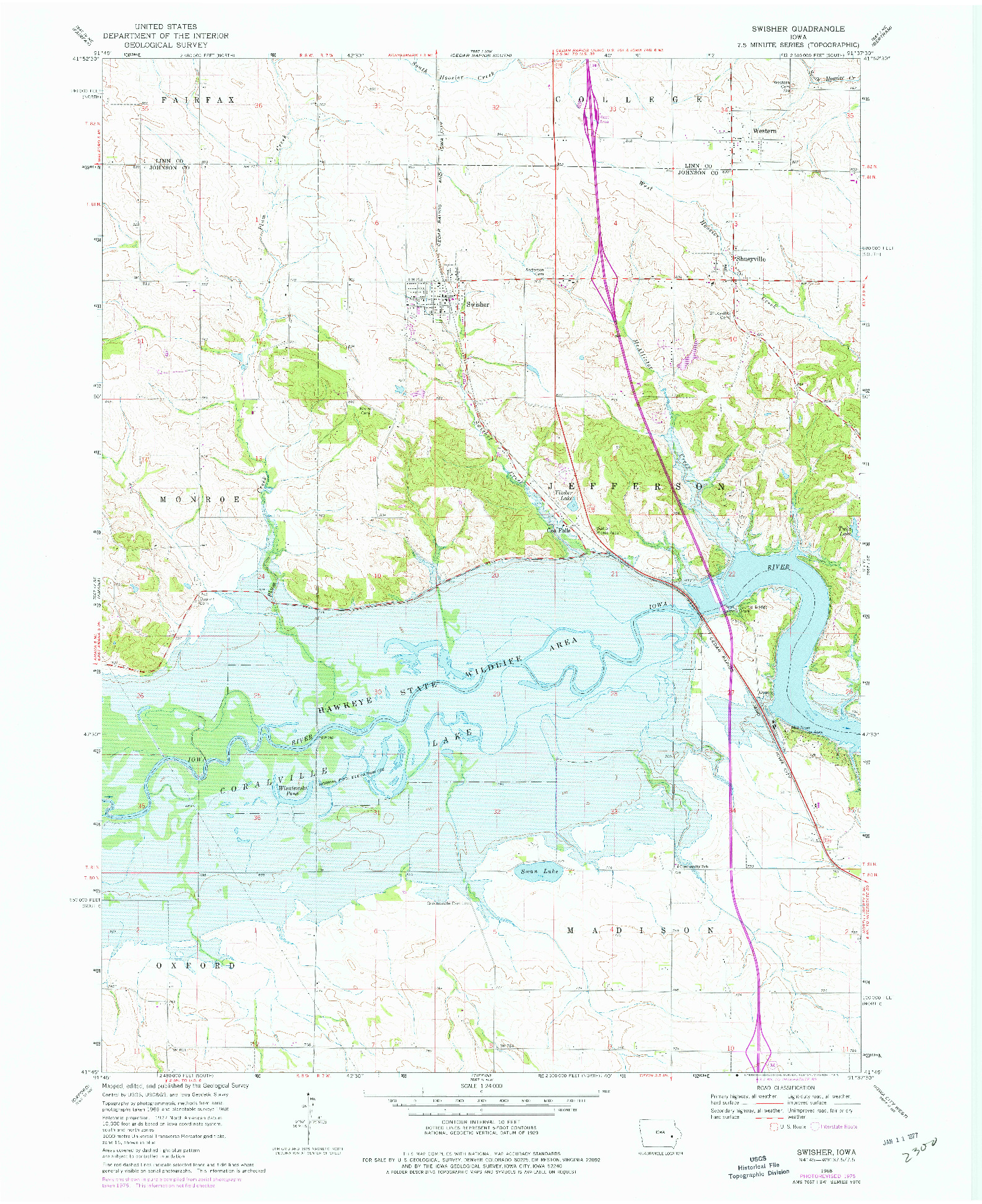 USGS 1:24000-SCALE QUADRANGLE FOR SWISHER, IA 1968