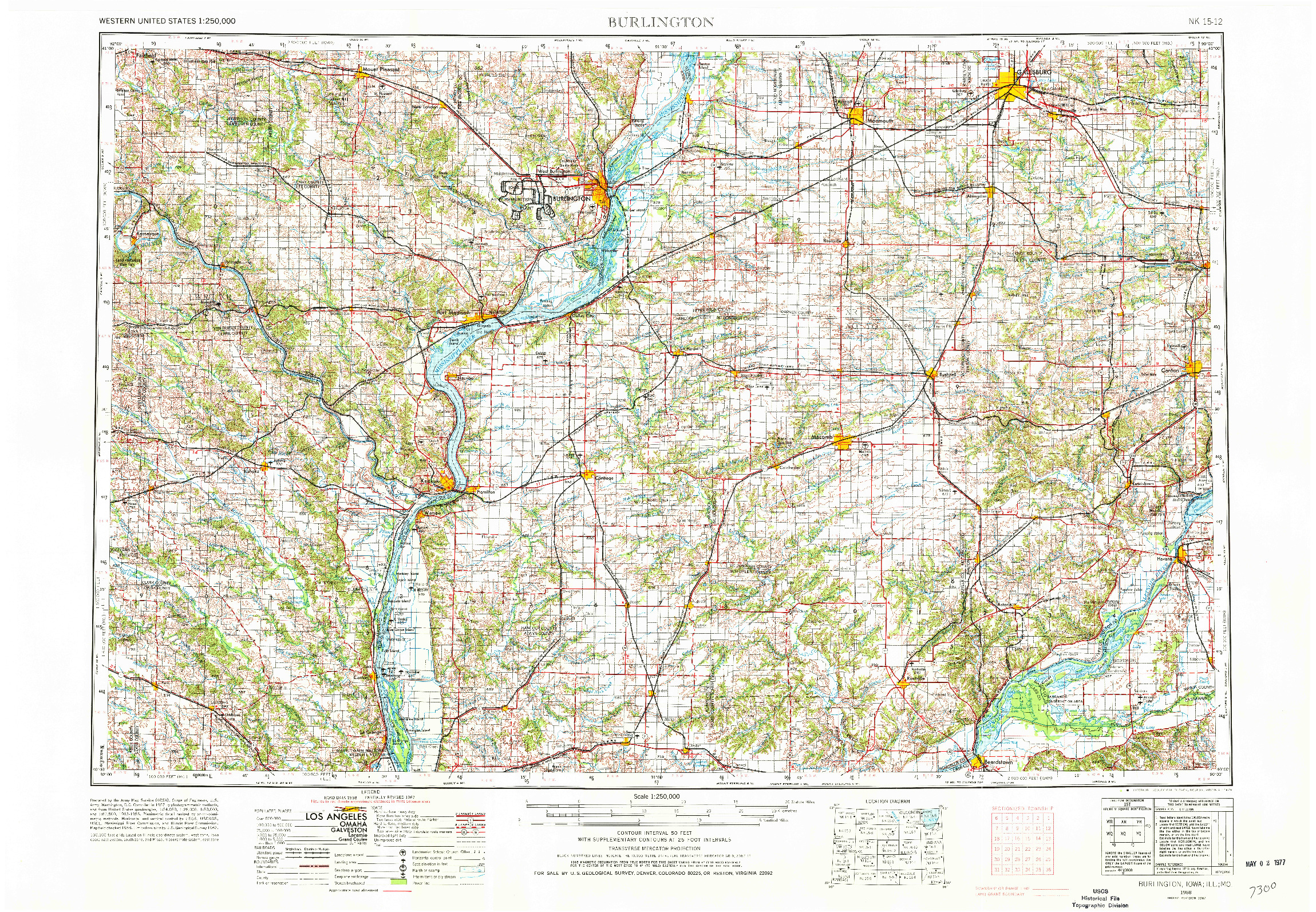 USGS 1:250000-SCALE QUADRANGLE FOR BURLINGTON, IA 1958