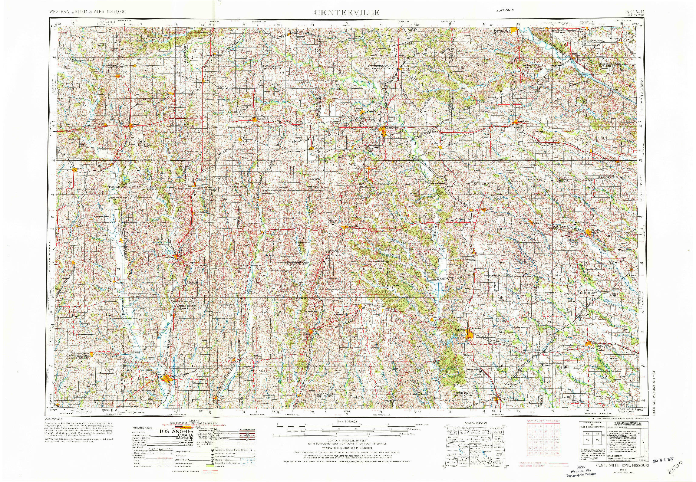 USGS 1:250000-SCALE QUADRANGLE FOR CENTERVILLE, IA 1954