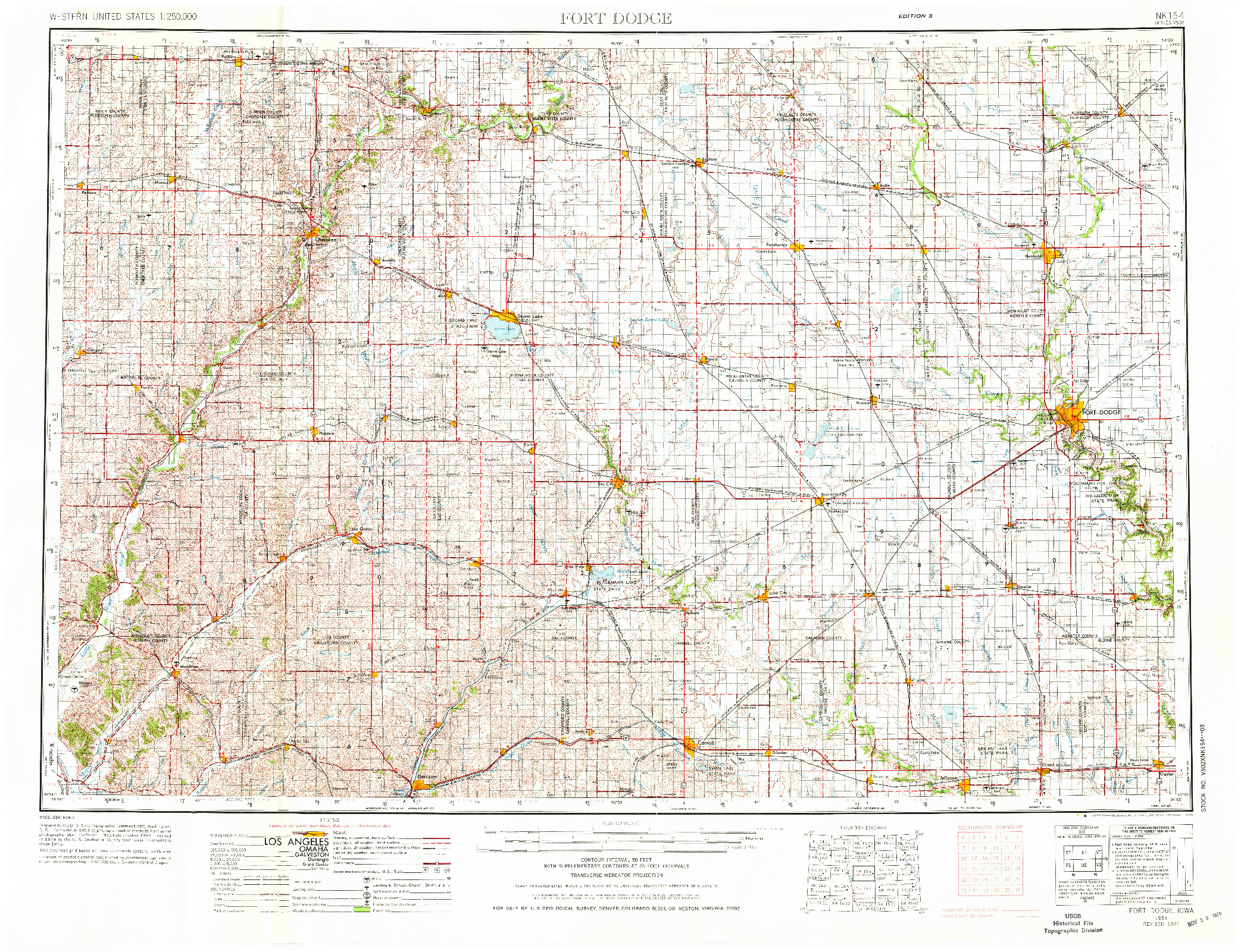 USGS 1:250000-SCALE QUADRANGLE FOR FORT DODGE, IA 1954