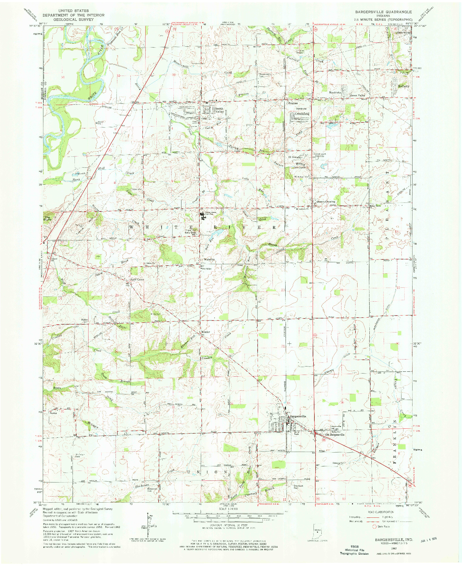 USGS 1:24000-SCALE QUADRANGLE FOR BARGERSVILLE, IN 1962