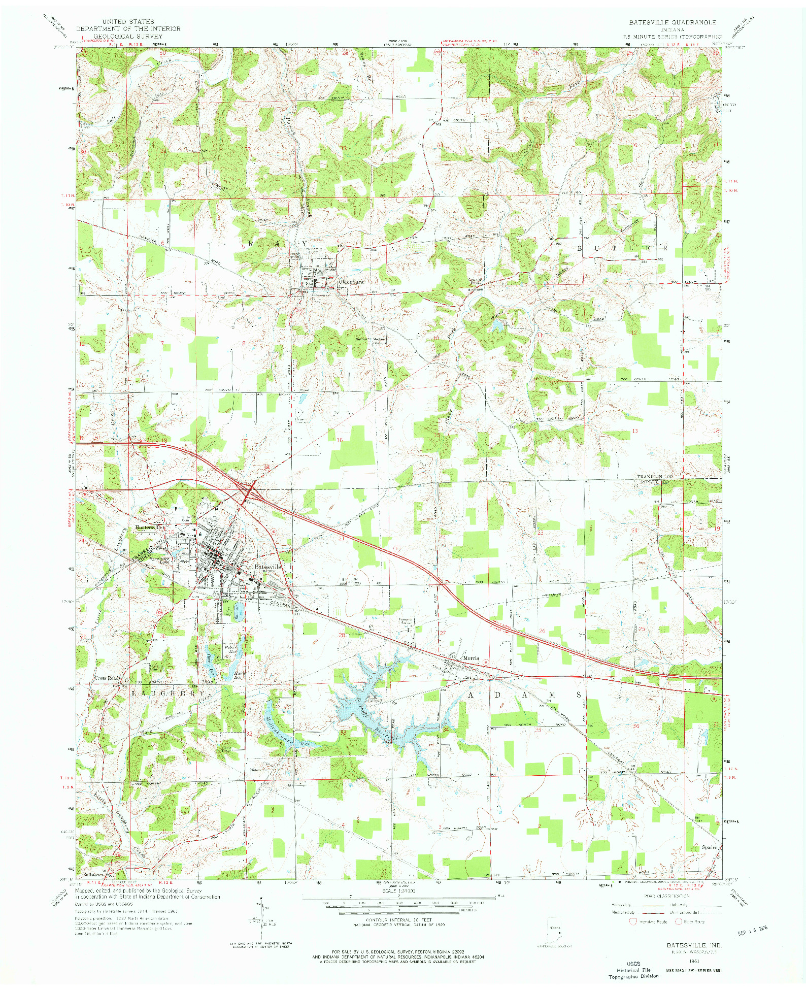 USGS 1:24000-SCALE QUADRANGLE FOR BATESVILLE, IN 1961