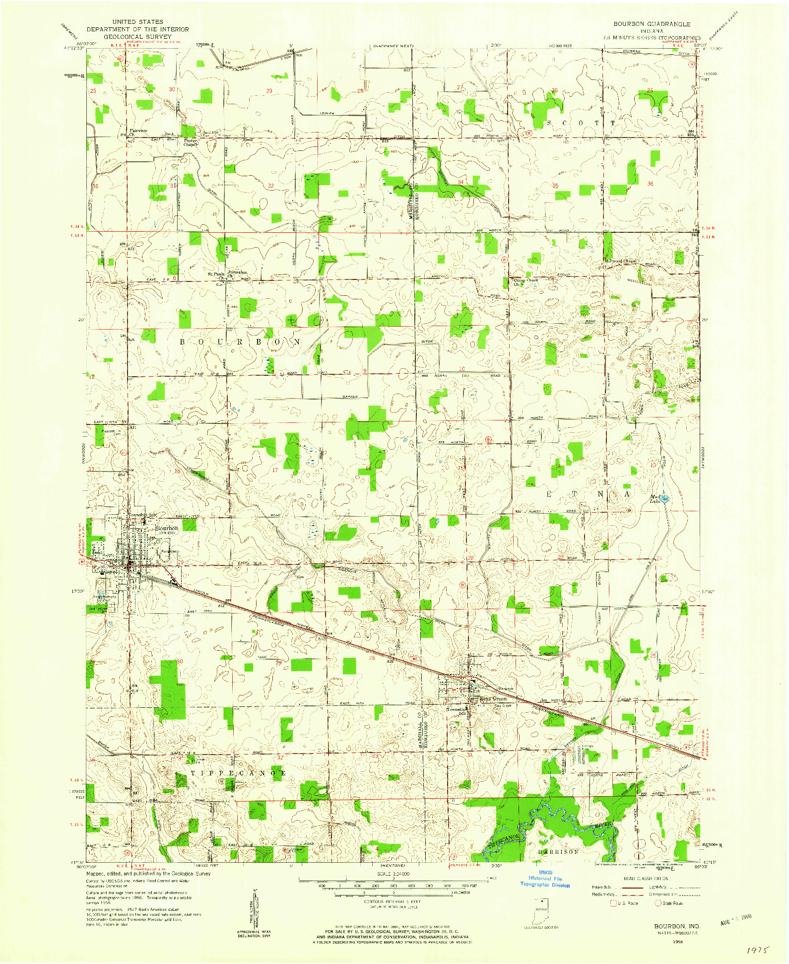 USGS 1:24000-SCALE QUADRANGLE FOR BOURBON, IN 1958