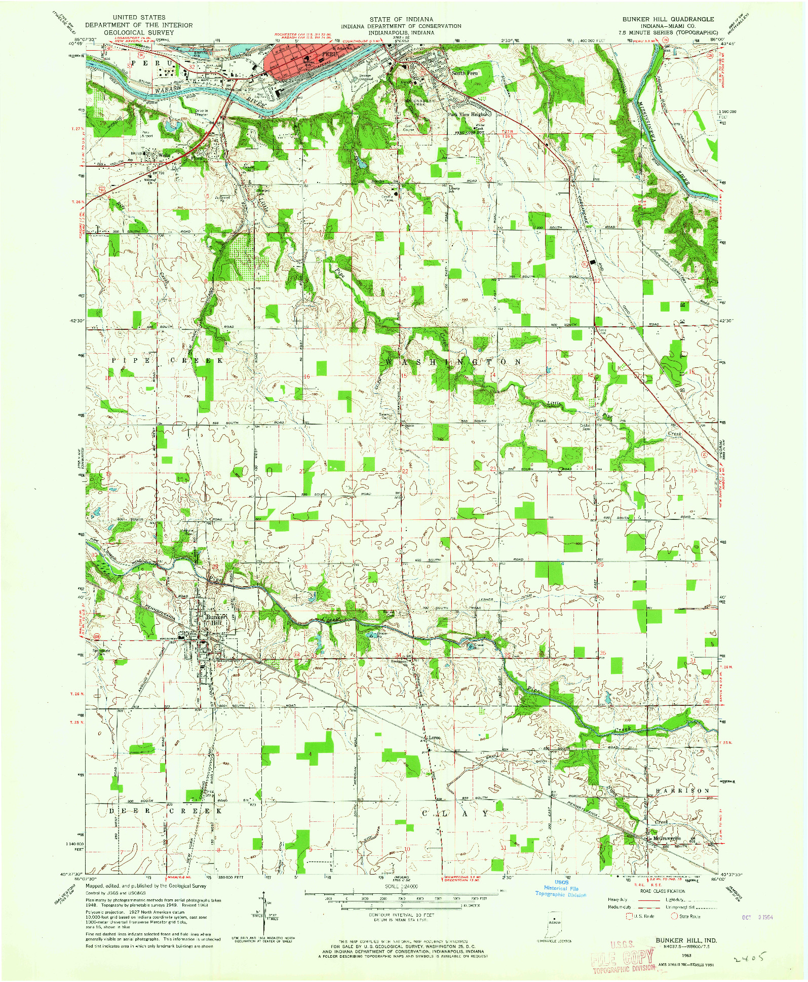 USGS 1:24000-SCALE QUADRANGLE FOR BUNKER HILL, IN 1963