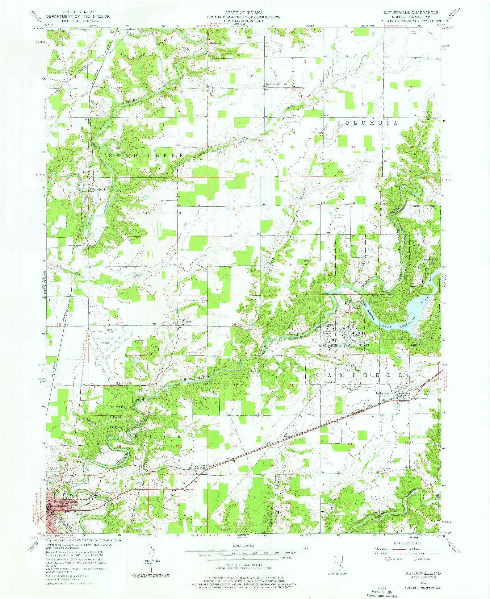 USGS 1:24000-SCALE QUADRANGLE FOR BUTLERVILLE, IN 1957