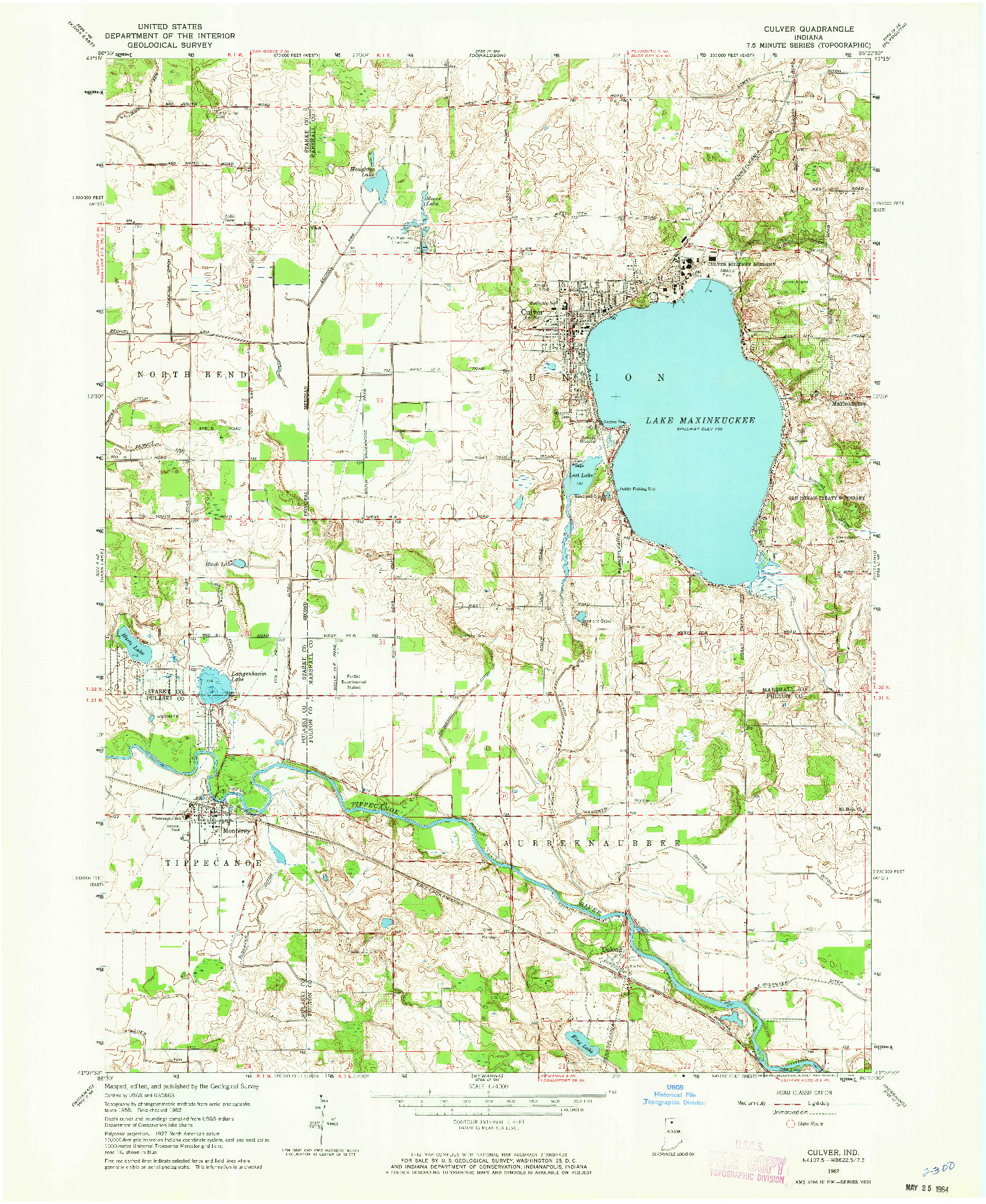 USGS 1:24000-SCALE QUADRANGLE FOR CULVER, IN 1962