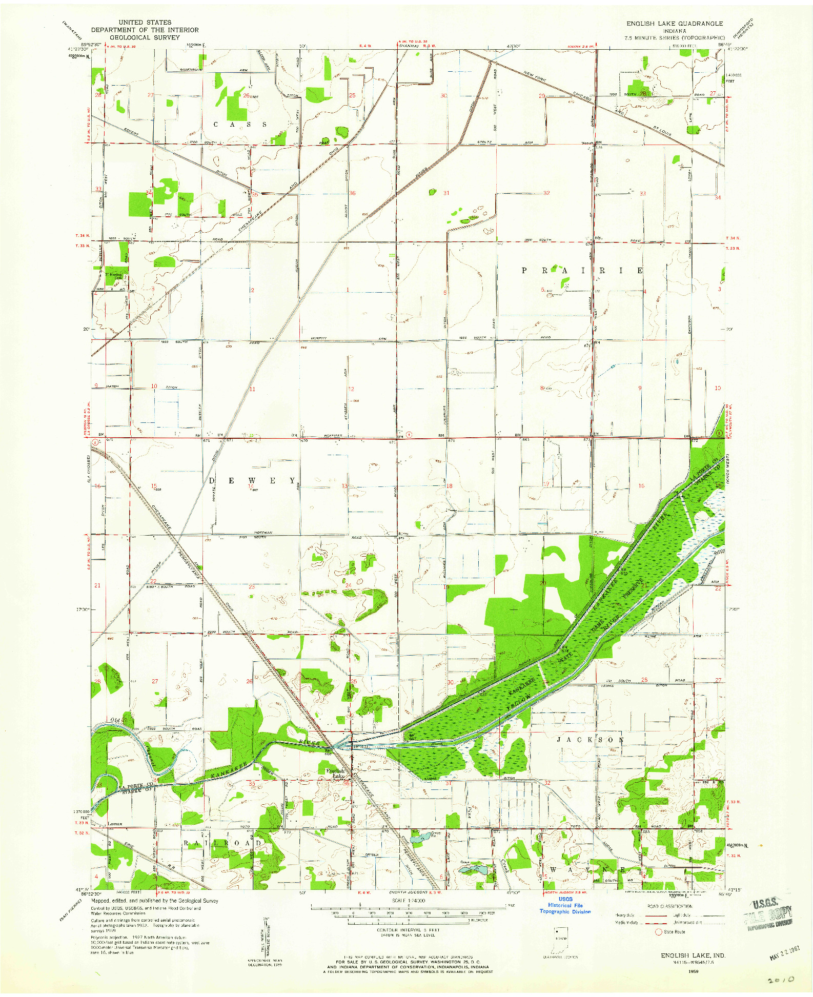 USGS 1:24000-SCALE QUADRANGLE FOR ENGLISH LAKE, IN 1959