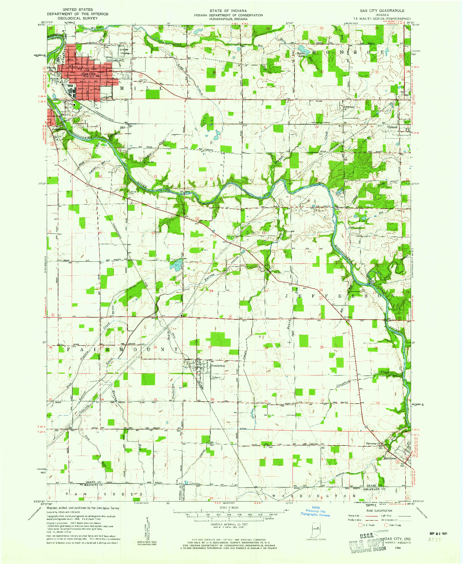 USGS 1:24000-SCALE QUADRANGLE FOR GAS CITY, IN 1960