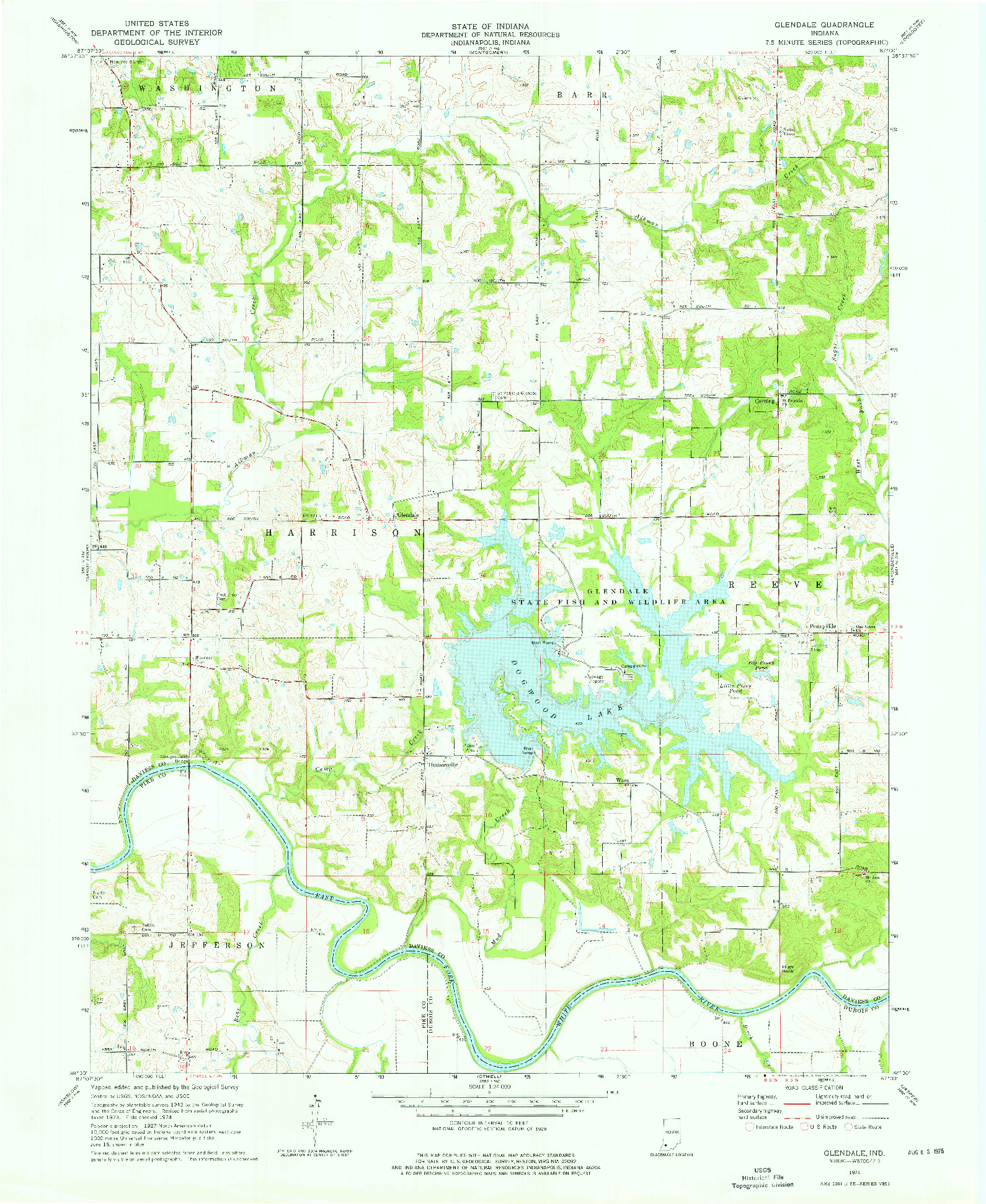 USGS 1:24000-SCALE QUADRANGLE FOR GLENDALE, IN 1974