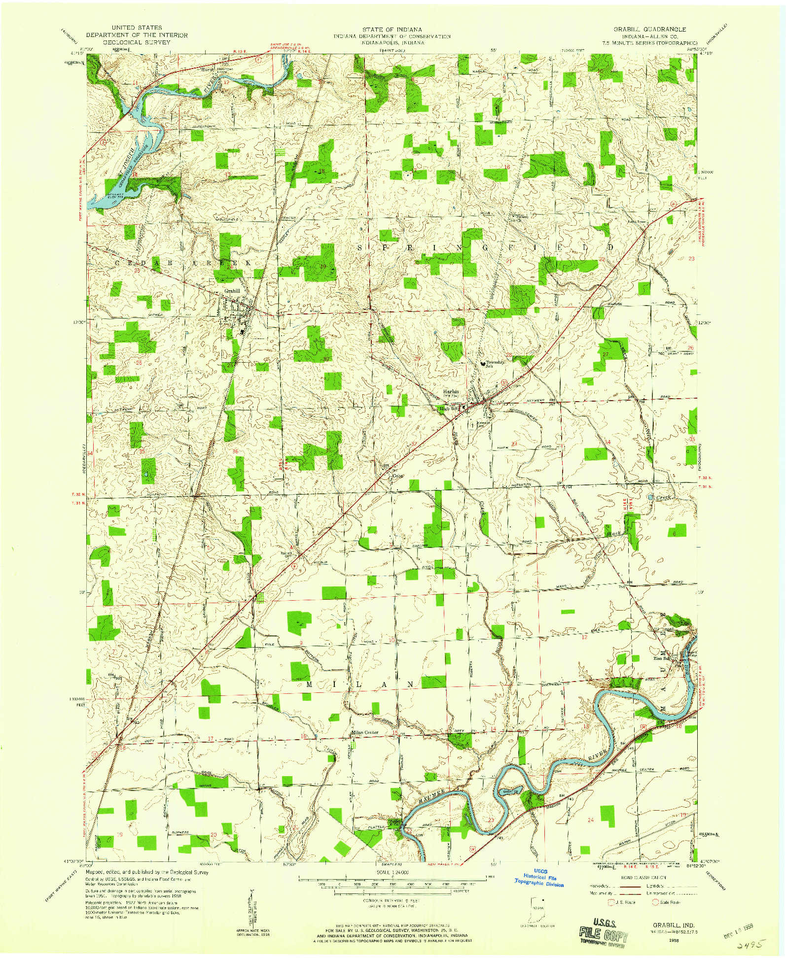 USGS 1:24000-SCALE QUADRANGLE FOR GRABILL, IN 1958