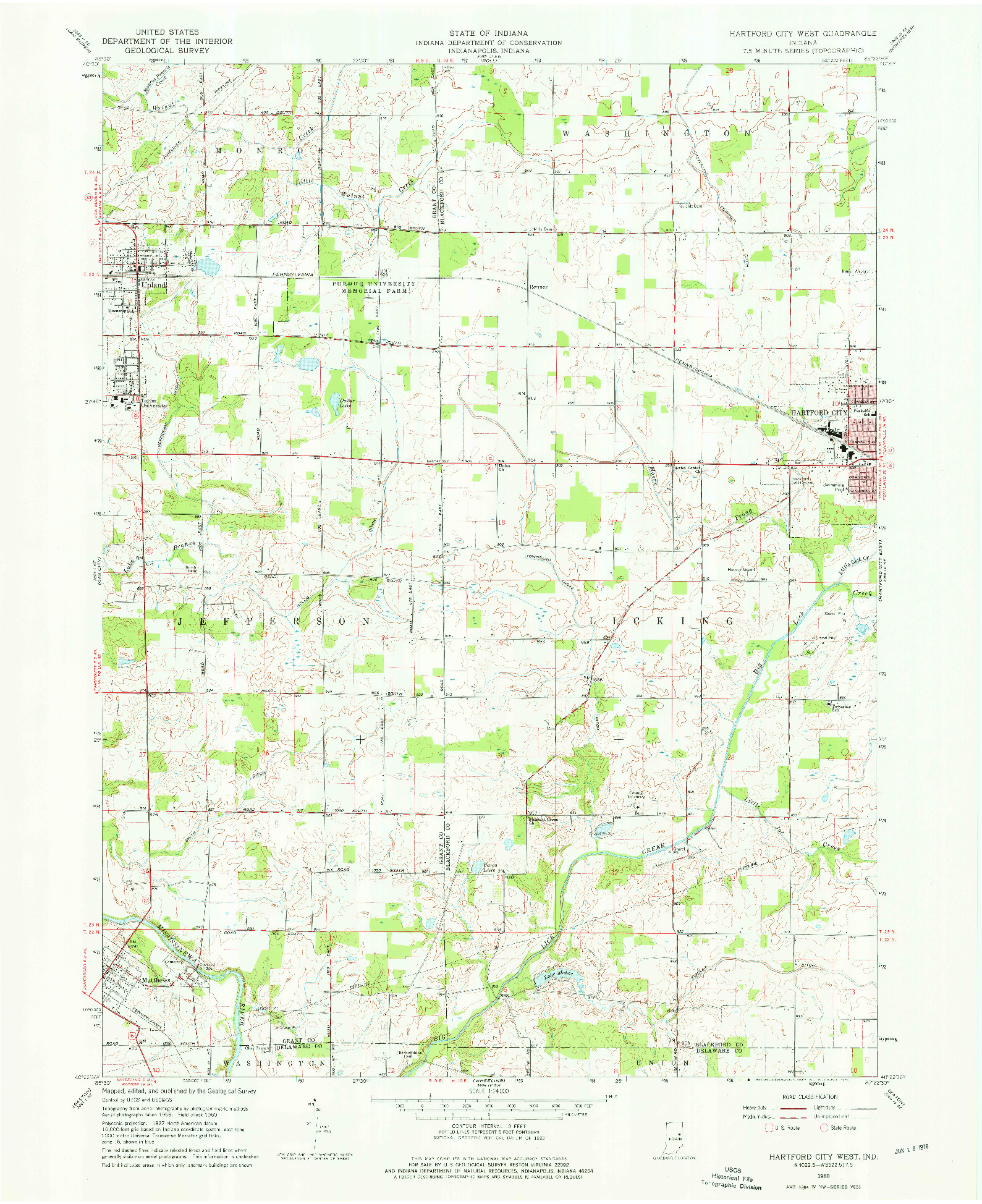 USGS 1:24000-SCALE QUADRANGLE FOR HARTFORD CITY WEST, IN 1960