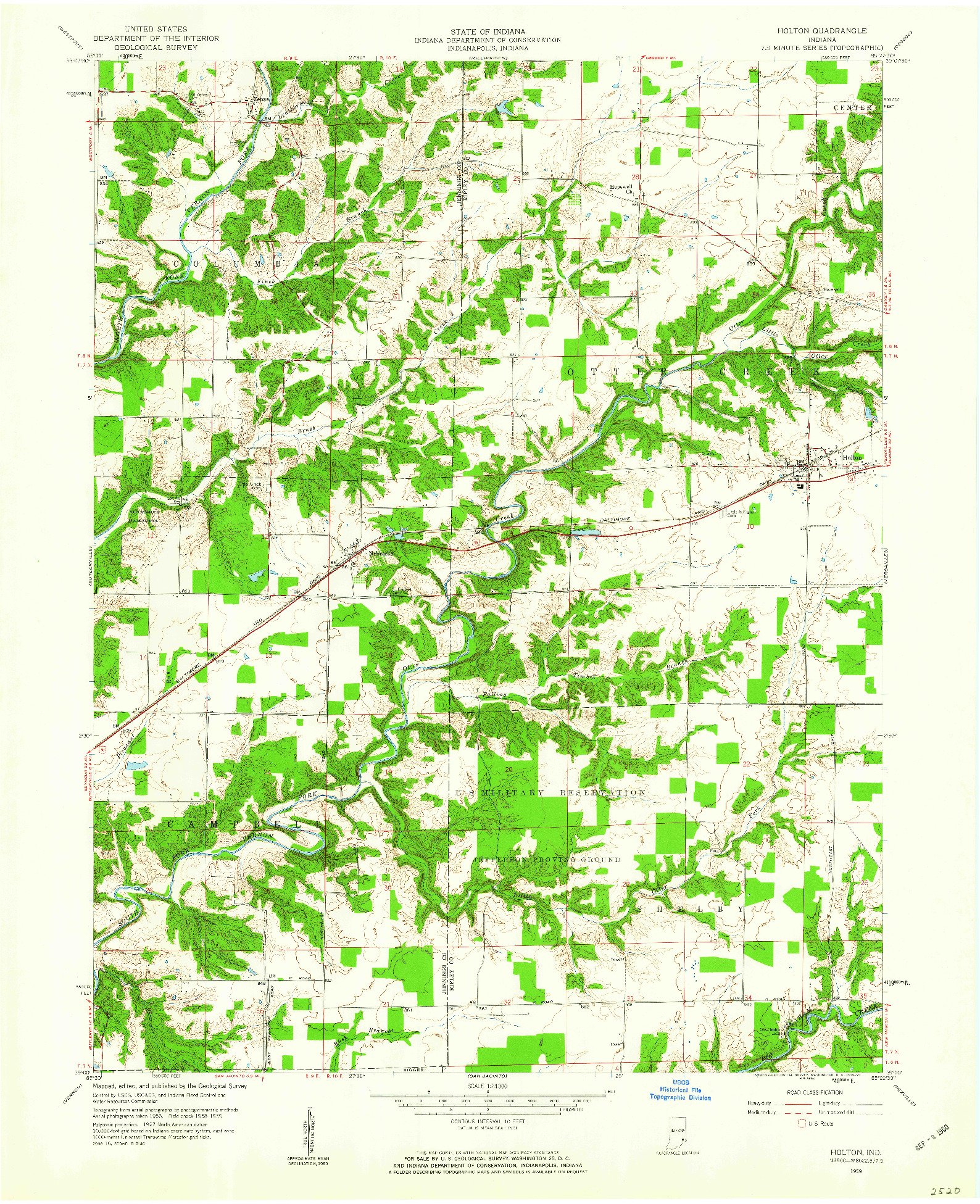 USGS 1:24000-SCALE QUADRANGLE FOR HOLTON, IN 1959