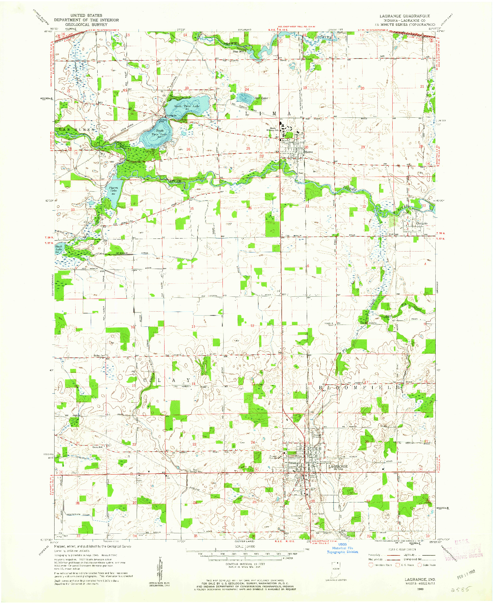 USGS 1:24000-SCALE QUADRANGLE FOR LAGRANGE, IN 1960