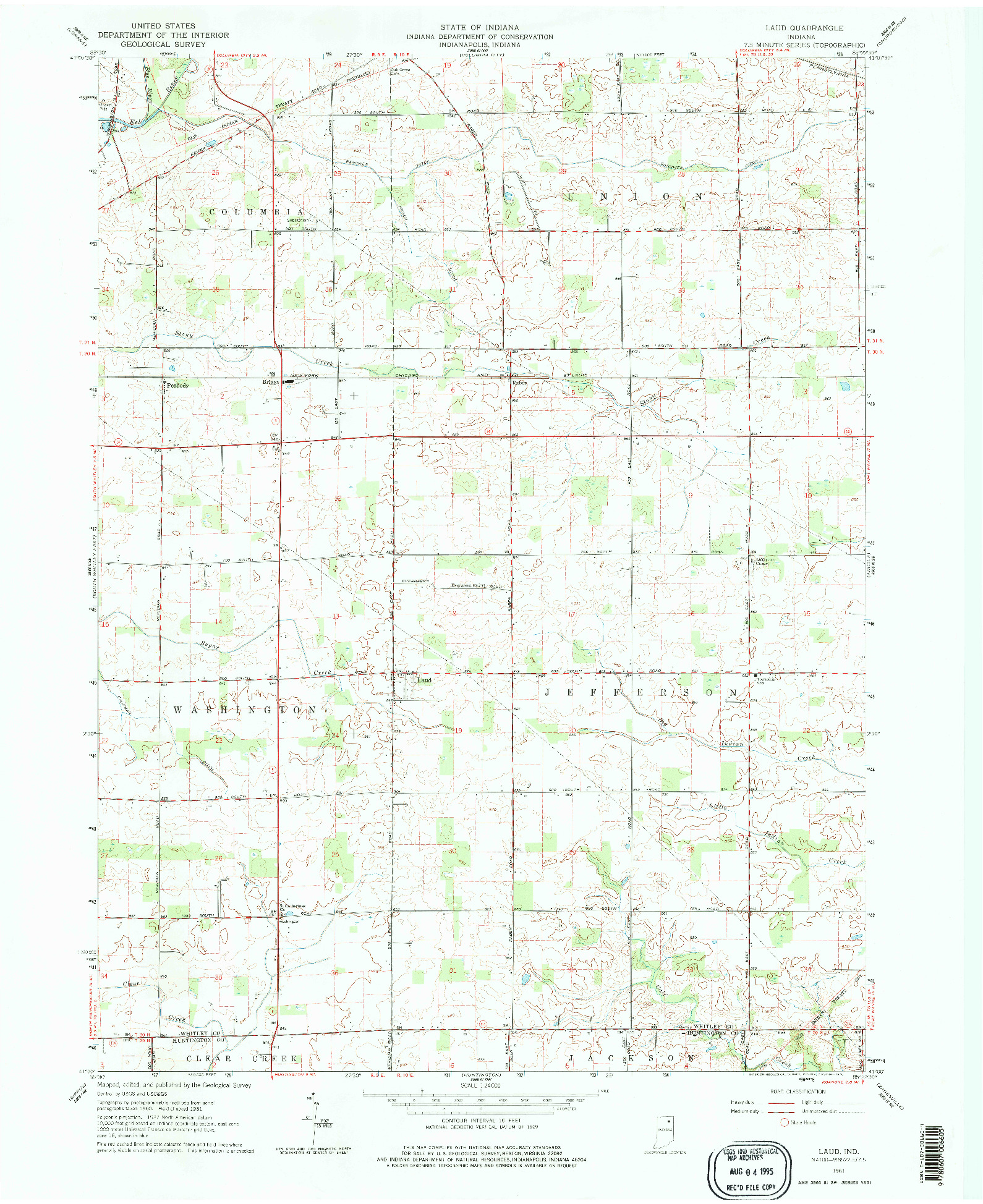 USGS 1:24000-SCALE QUADRANGLE FOR LAUD, IN 1961