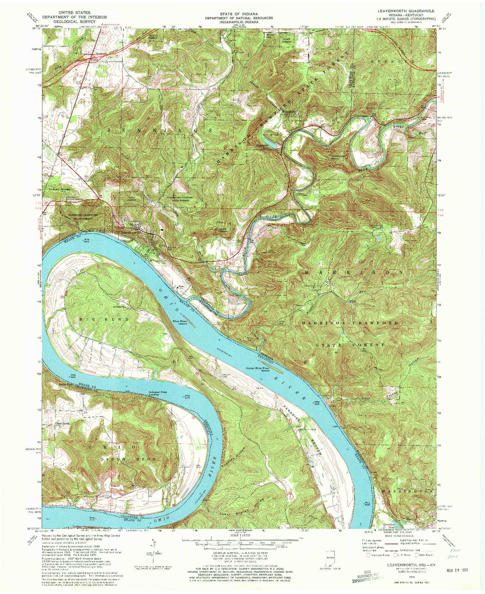 USGS 1:24000-SCALE QUADRANGLE FOR LEAVENWORTH, IN 1970