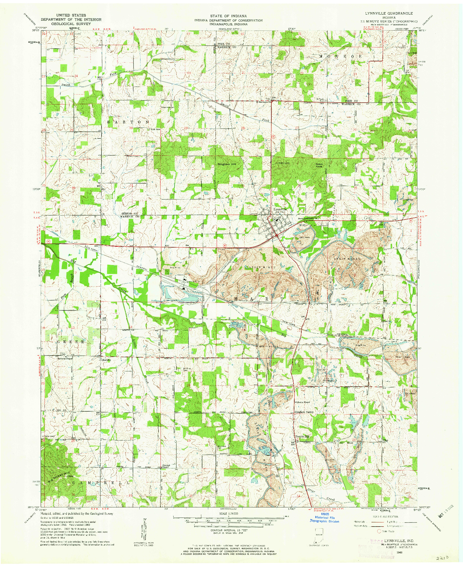 USGS 1:24000-SCALE QUADRANGLE FOR LYNNVILLE, IN 1960