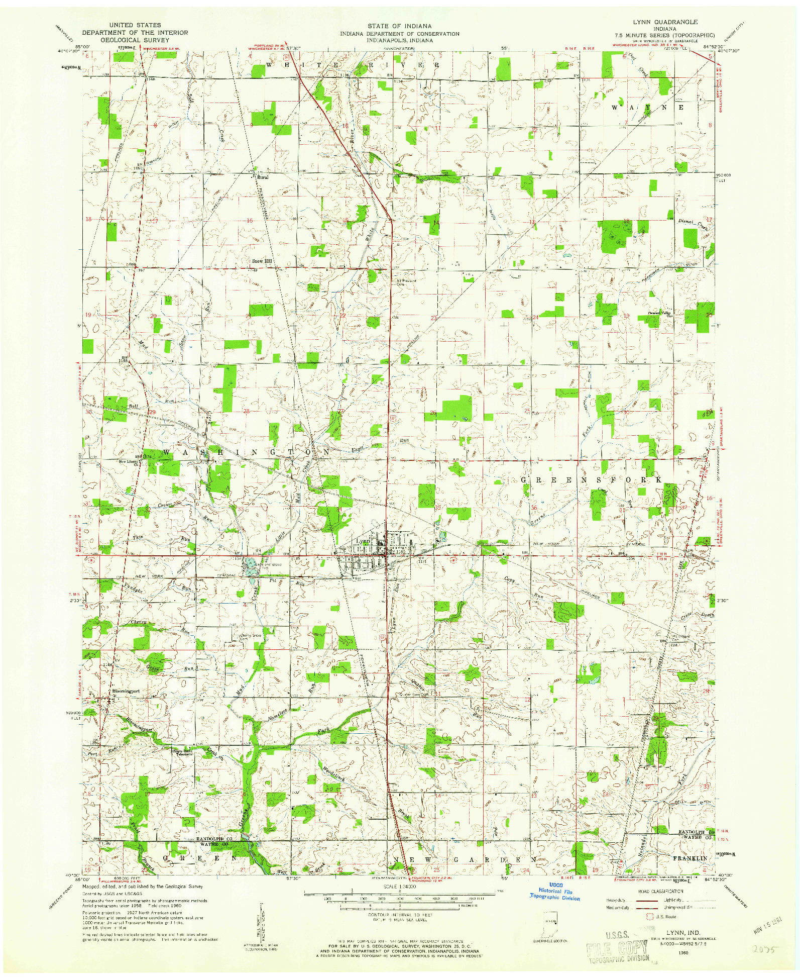 USGS 1:24000-SCALE QUADRANGLE FOR LYNN, IN 1960