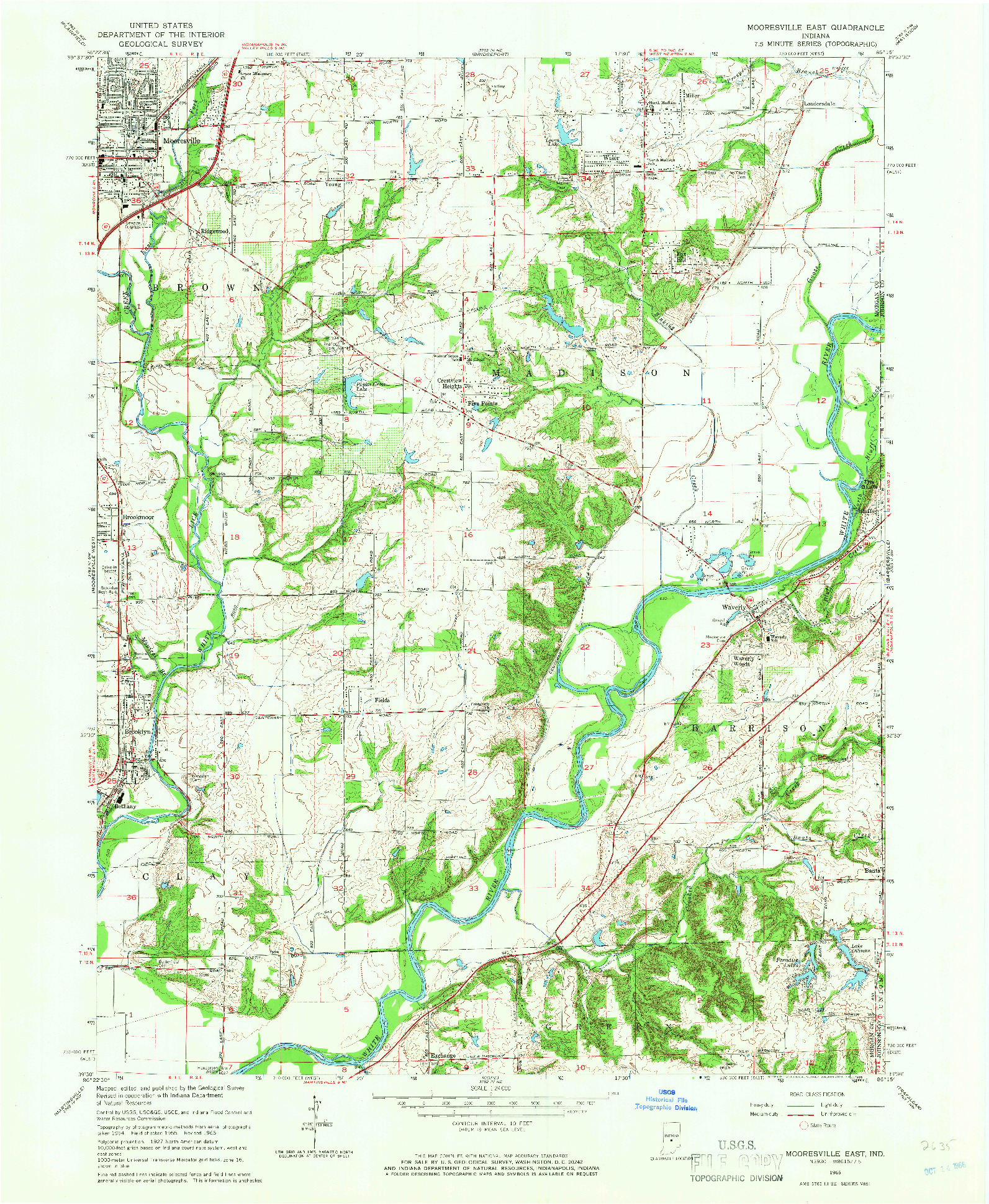 USGS 1:24000-SCALE QUADRANGLE FOR MOORESVILLE EAST, IN 1965