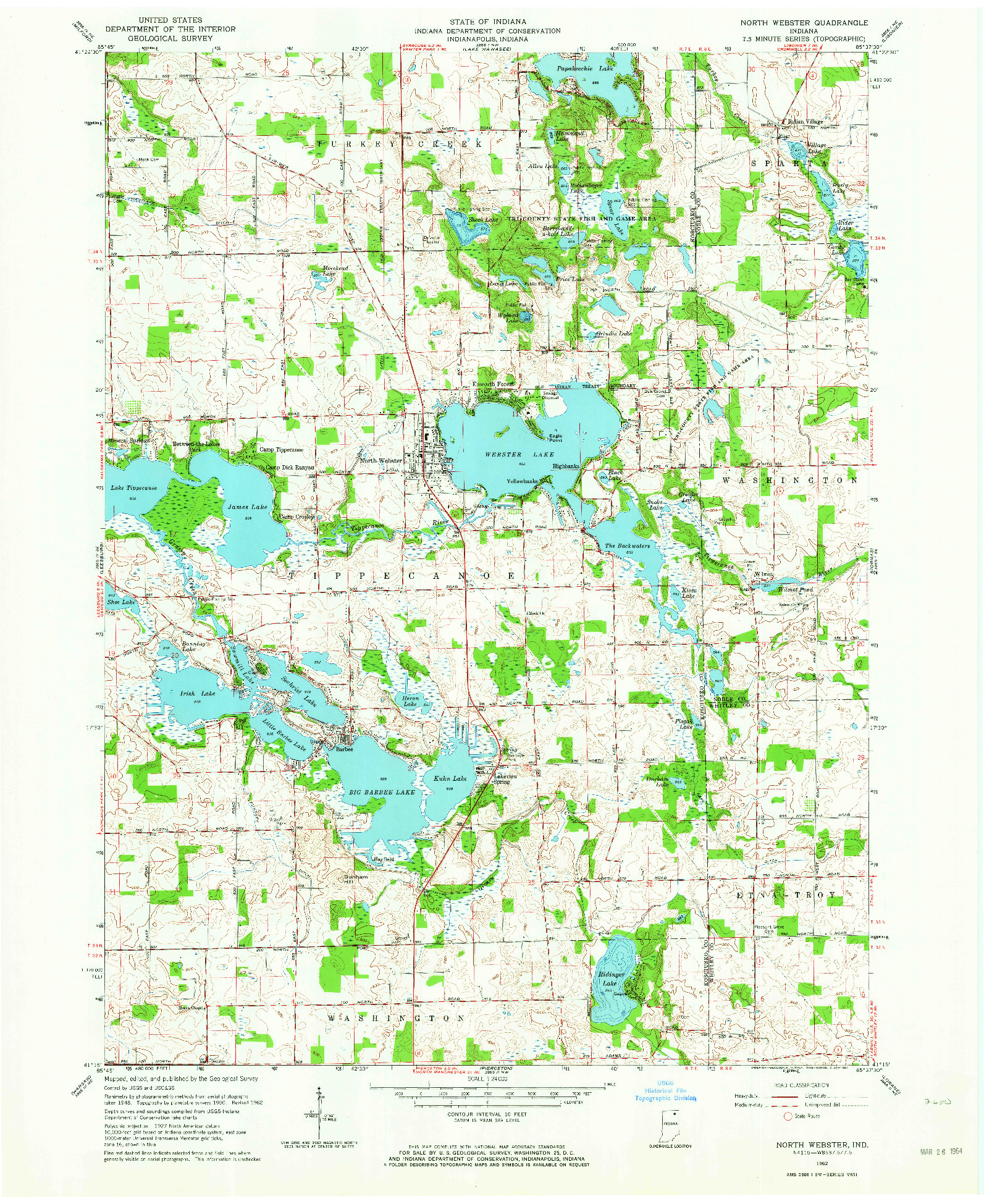 USGS 1:24000-SCALE QUADRANGLE FOR NORTH WEBSTER, IN 1962