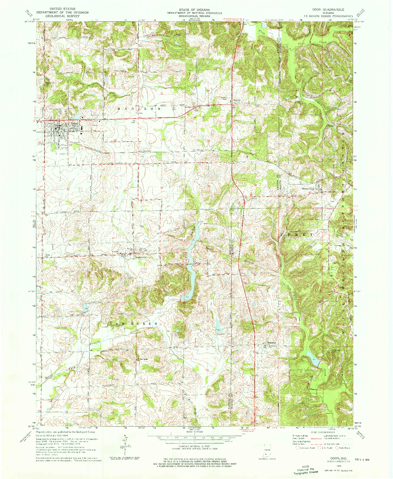 USGS 1:24000-SCALE QUADRANGLE FOR ODON, IN 1974
