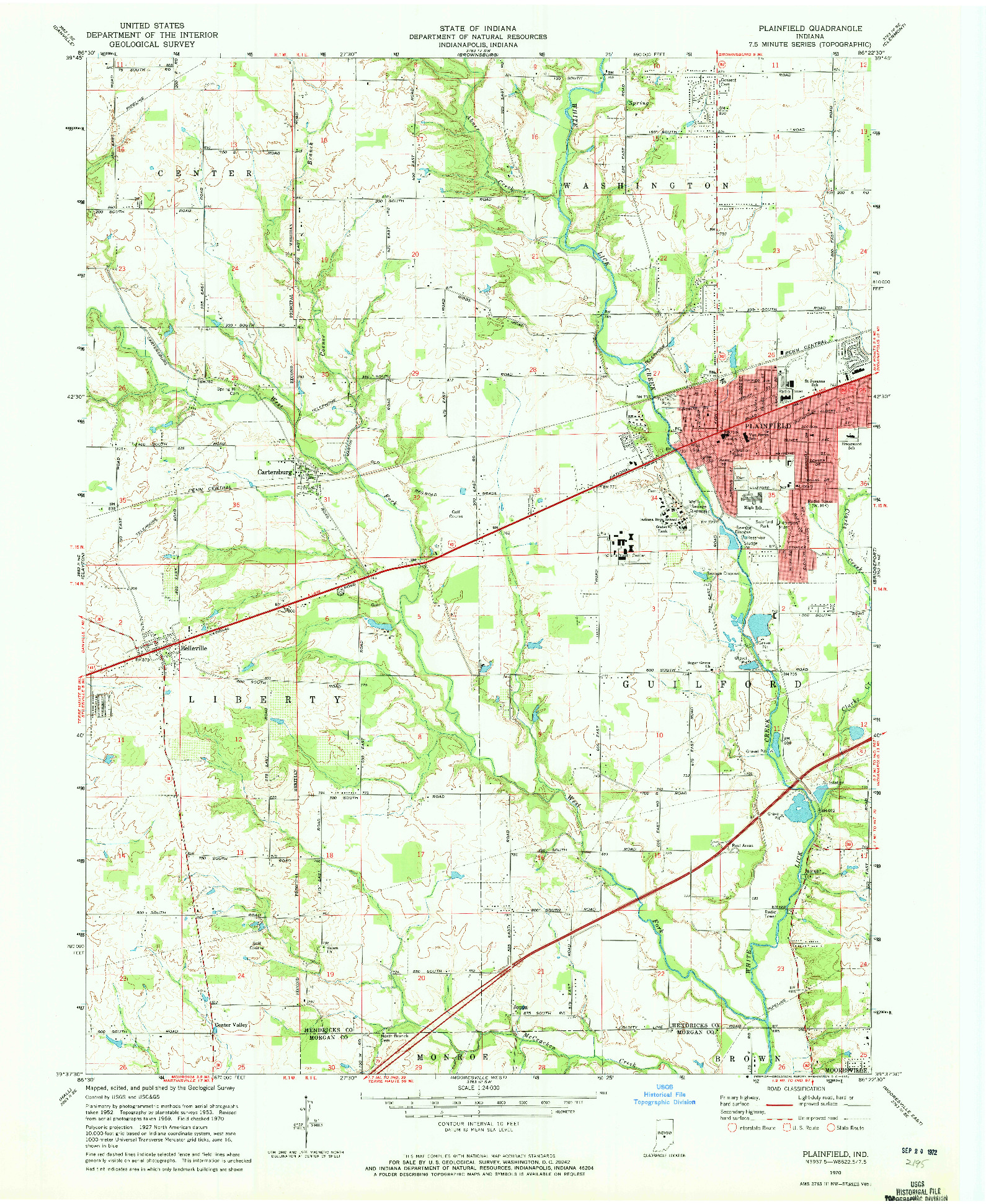 USGS 1:24000-SCALE QUADRANGLE FOR PLAINFIELD, IN 1970