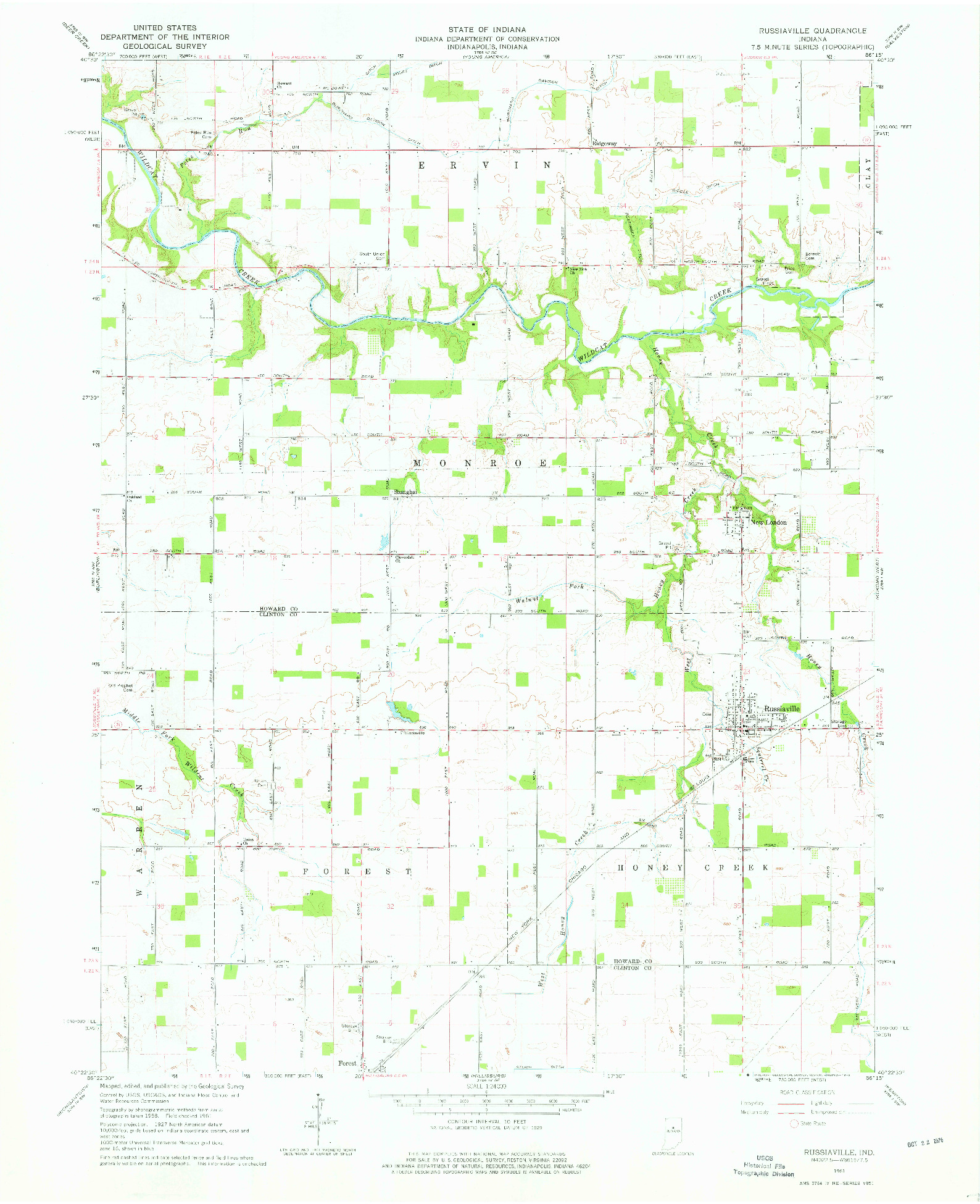 USGS 1:24000-SCALE QUADRANGLE FOR RUSSIAVILLE, IN 1961