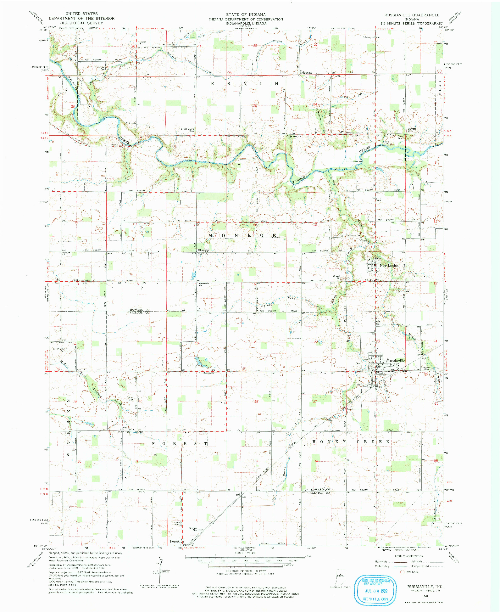 USGS 1:24000-SCALE QUADRANGLE FOR RUSSIAVILLE, IN 1961