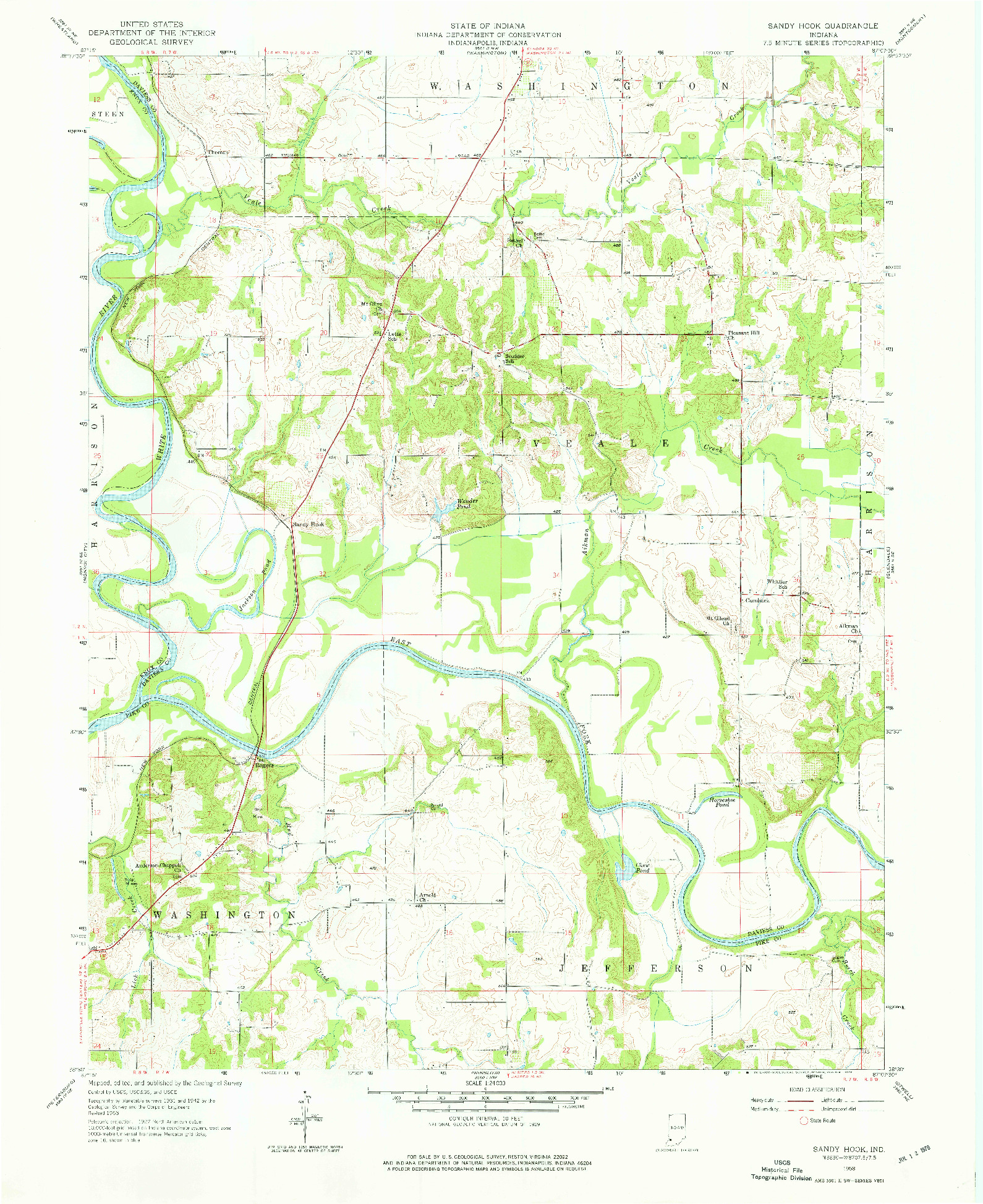 USGS 1:24000-SCALE QUADRANGLE FOR SANDY HOOK, IN 1958