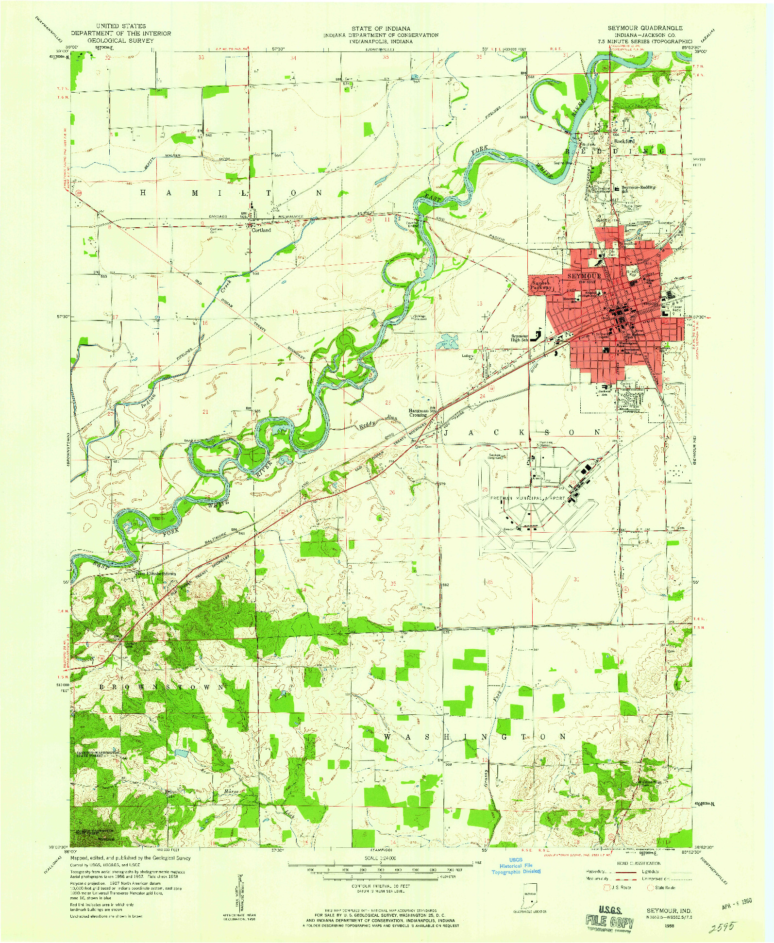 USGS 1:24000-SCALE QUADRANGLE FOR SEYMOUR, IN 1958