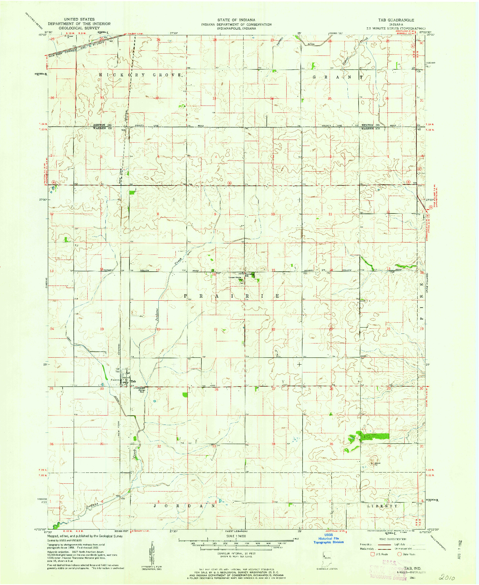 USGS 1:24000-SCALE QUADRANGLE FOR TAB, IN 1961