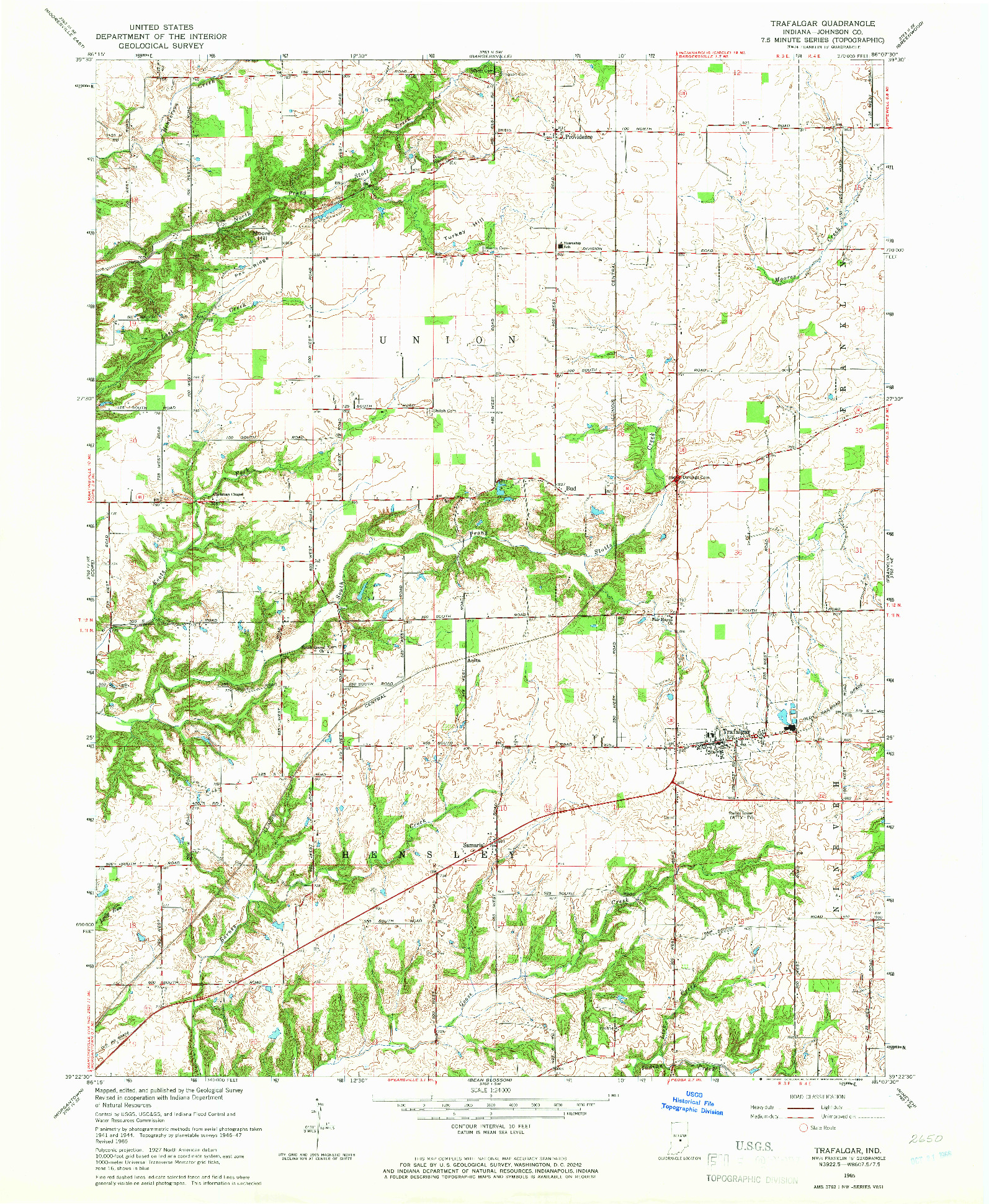 USGS 1:24000-SCALE QUADRANGLE FOR TRAFALGAR, IN 1965