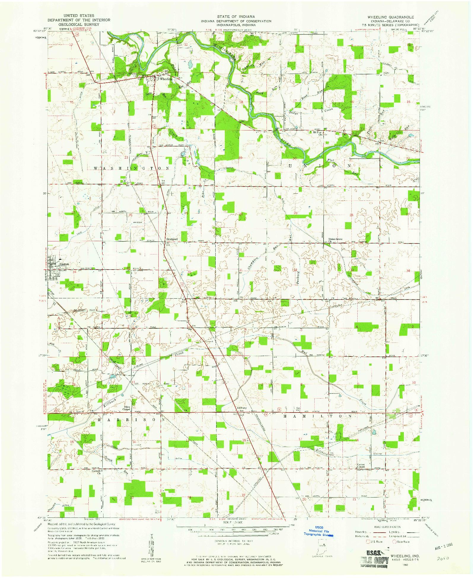 USGS 1:24000-SCALE QUADRANGLE FOR WHEELING, IN 1960