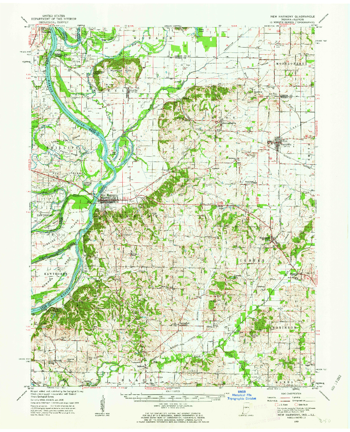 USGS 1:62500-SCALE QUADRANGLE FOR NEW HARMONY, IN 1959