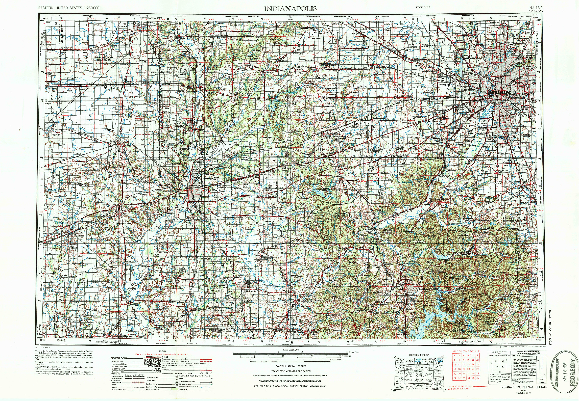 USGS 1:250000-SCALE QUADRANGLE FOR INDIANAPOLIS, IN 1953