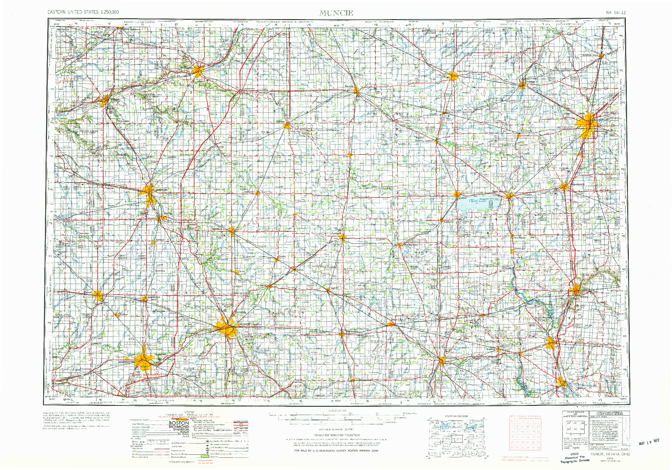 USGS 1:250000-SCALE QUADRANGLE FOR MUNCIE, IN 1953