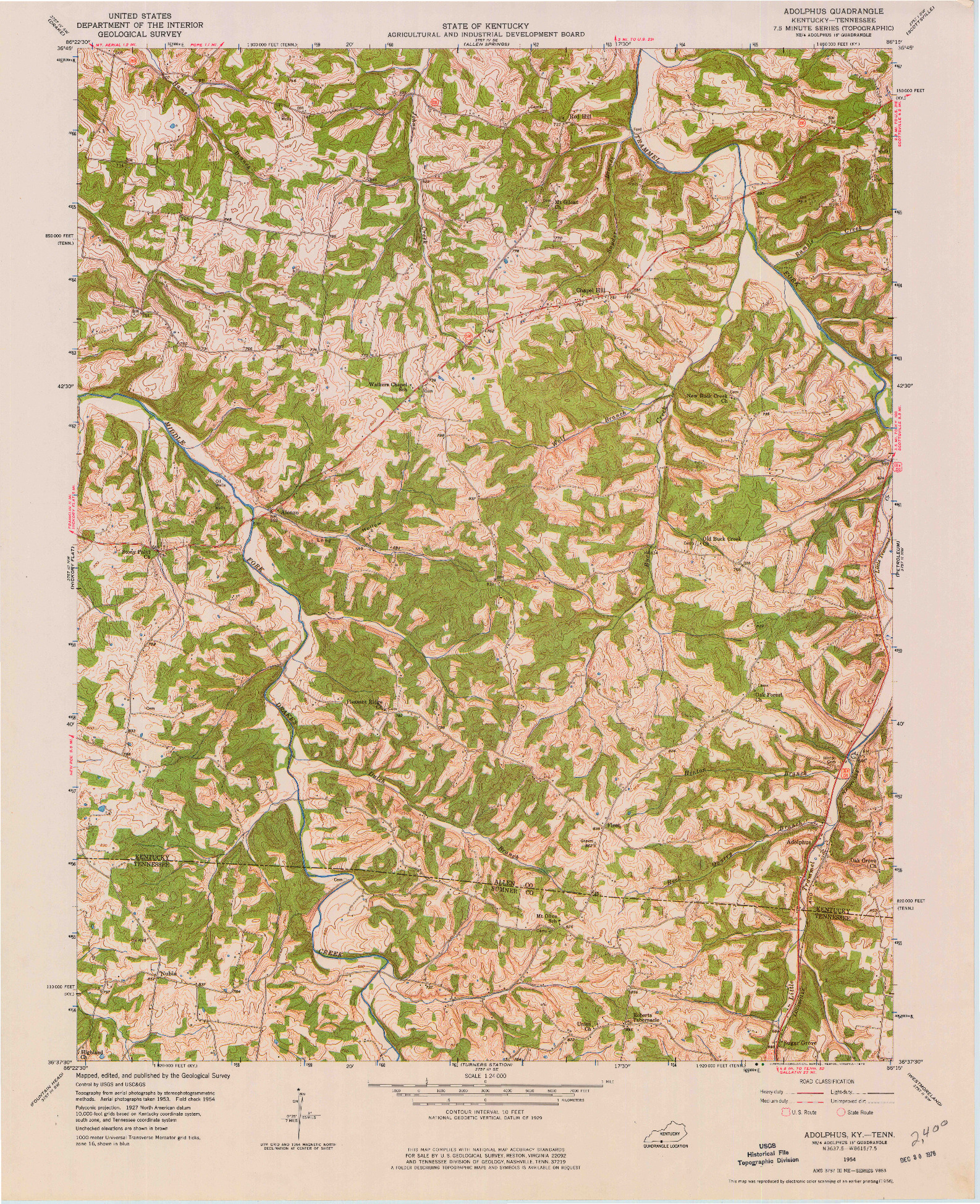 USGS 1:24000-SCALE QUADRANGLE FOR ADOLPHUS, KY 1954