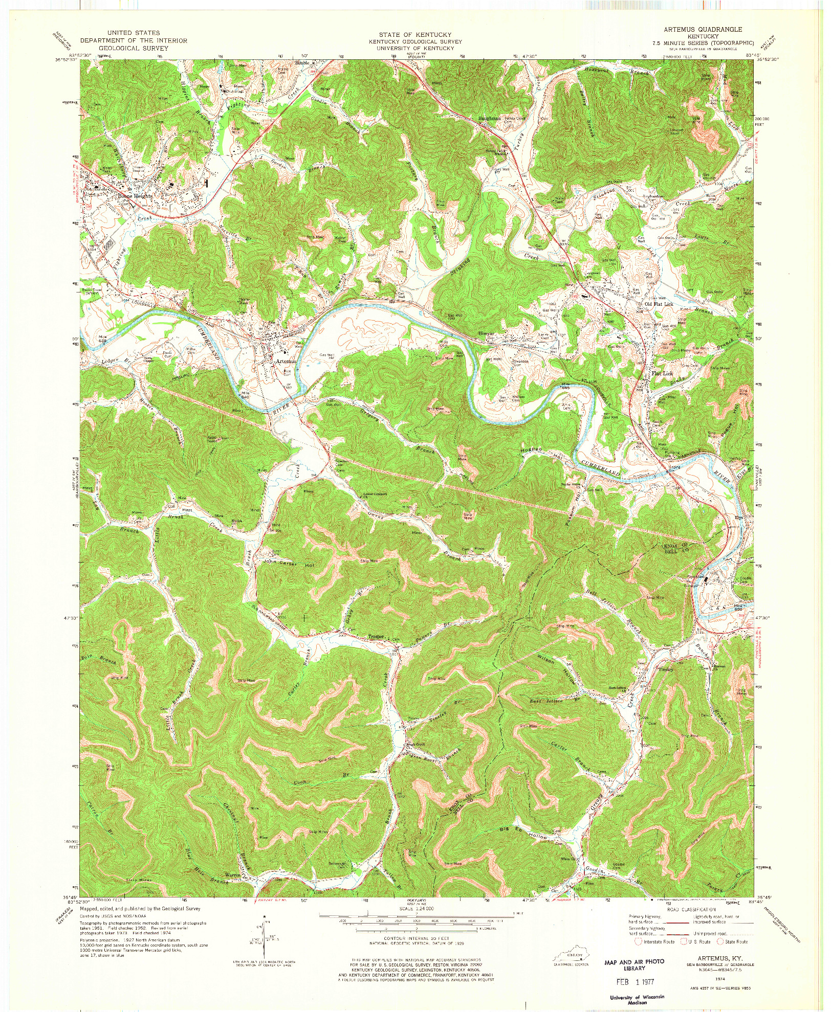 USGS 1:24000-SCALE QUADRANGLE FOR ARTEMUS, KY 1974