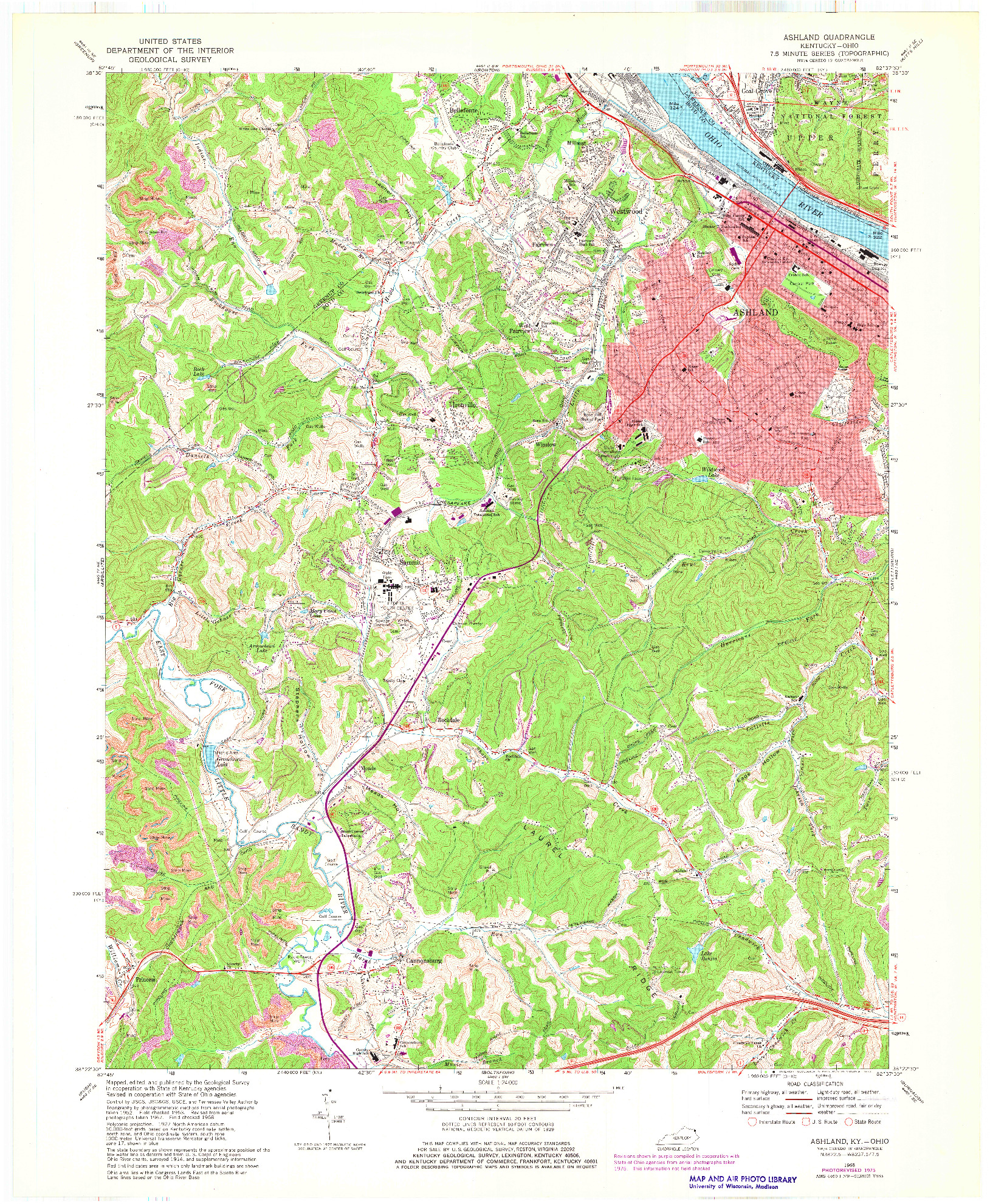 USGS 1:24000-SCALE QUADRANGLE FOR ASHLAND, KY 1968