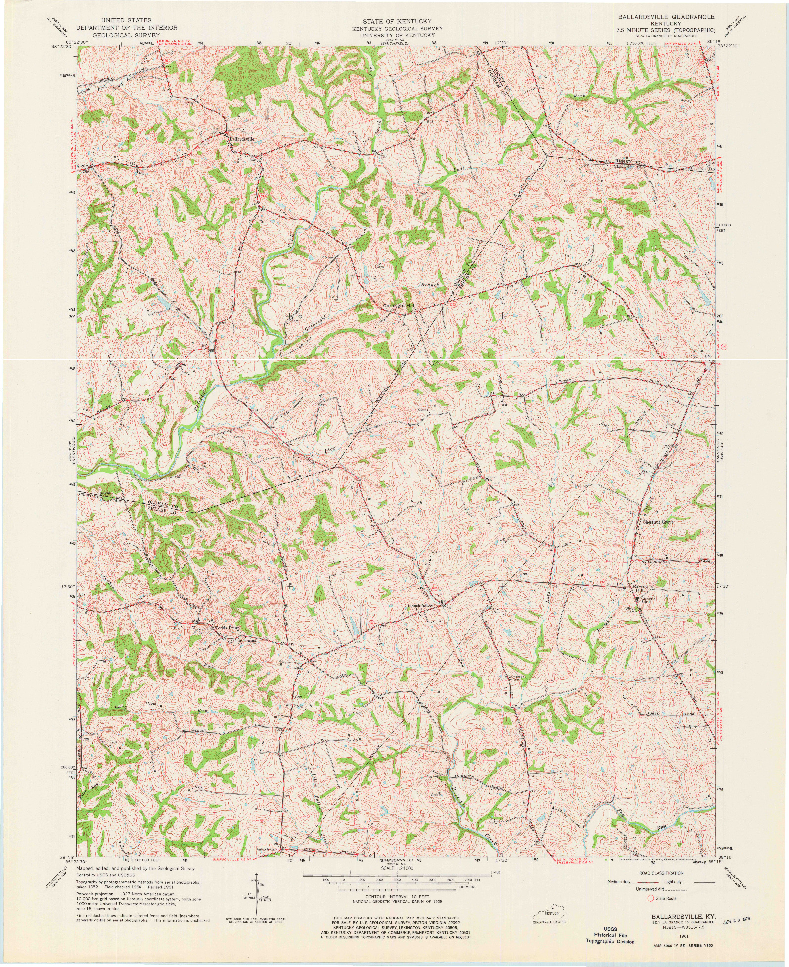 USGS 1:24000-SCALE QUADRANGLE FOR BALLARDSVILLE, KY 1961