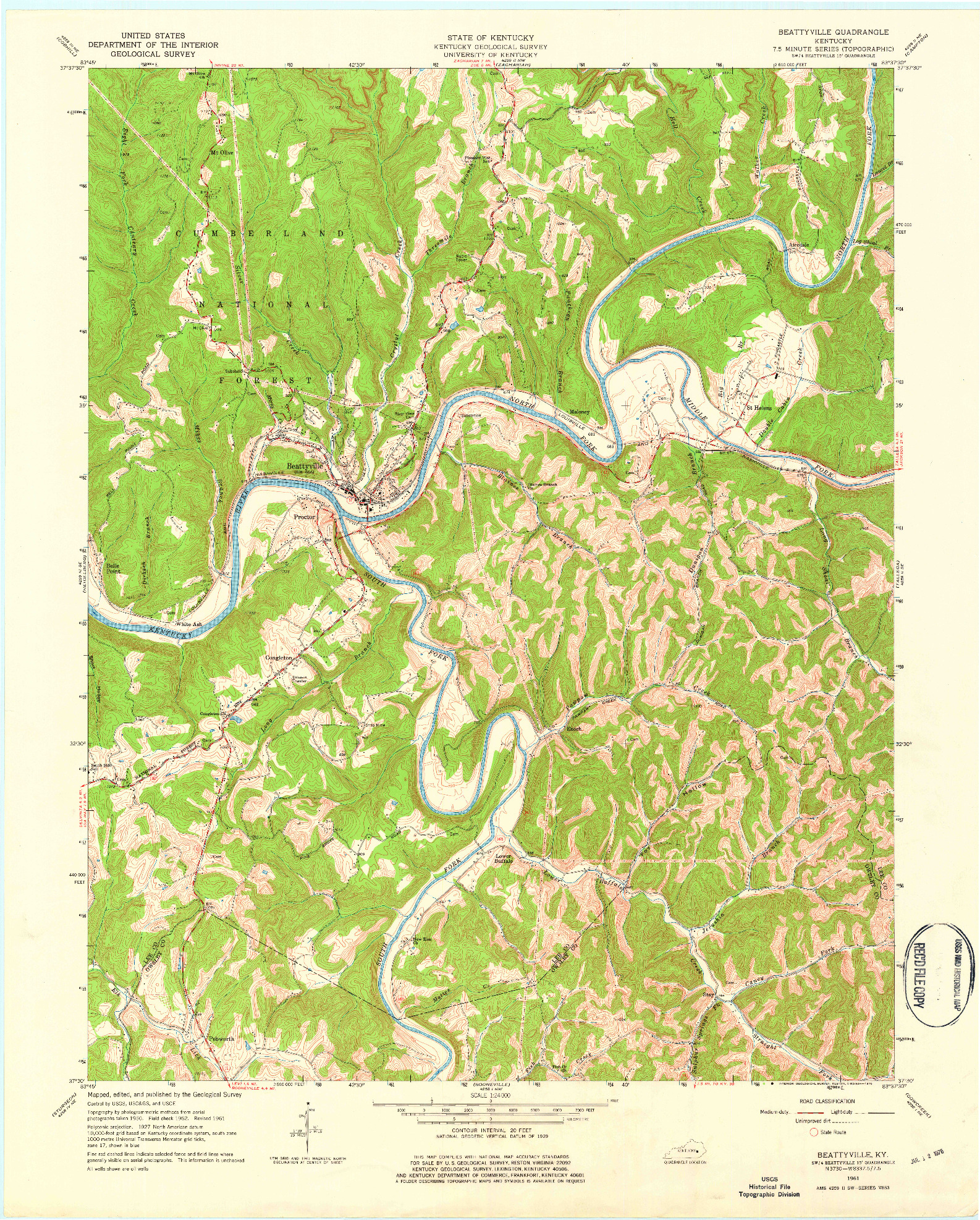 USGS 1:24000-SCALE QUADRANGLE FOR BEATTYVILLE, KY 1961