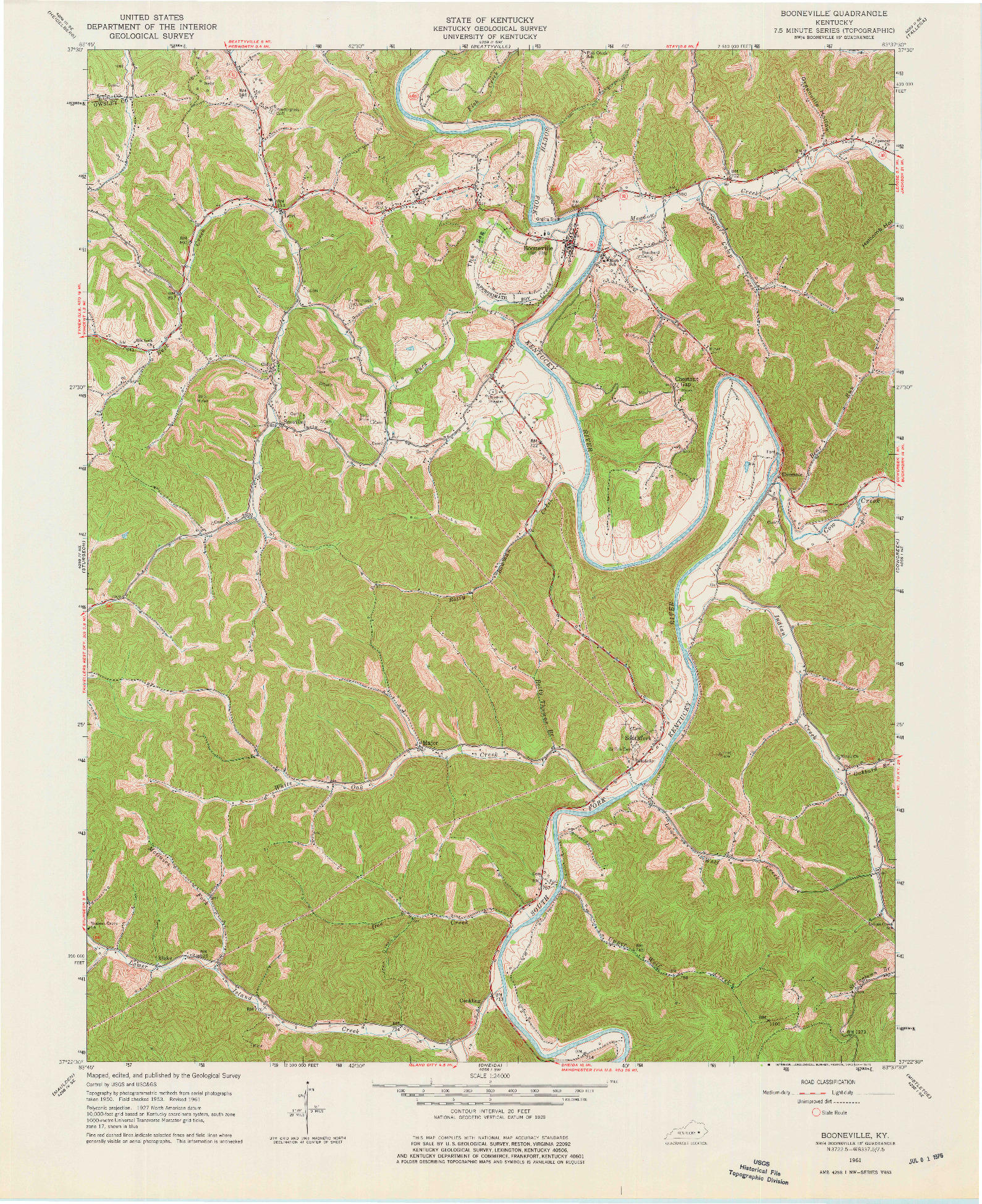 USGS 1:24000-SCALE QUADRANGLE FOR BOONEVILLE, KY 1961